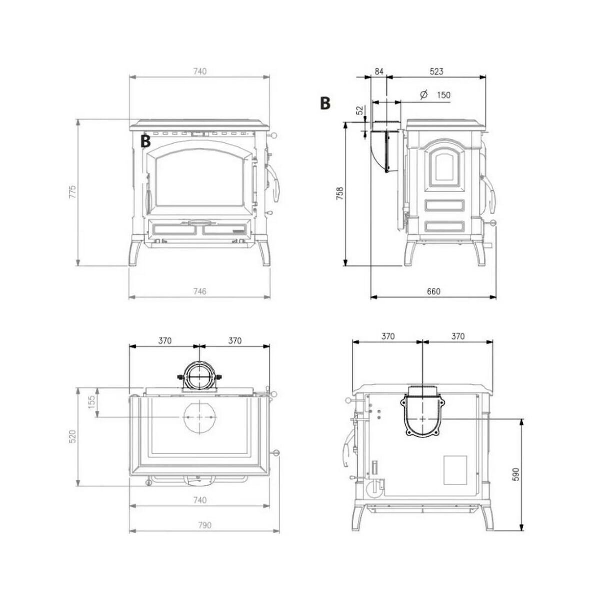 NORDICA EXTRAFLAME Poêle à bois 11.9kw noir - ISOTTA16