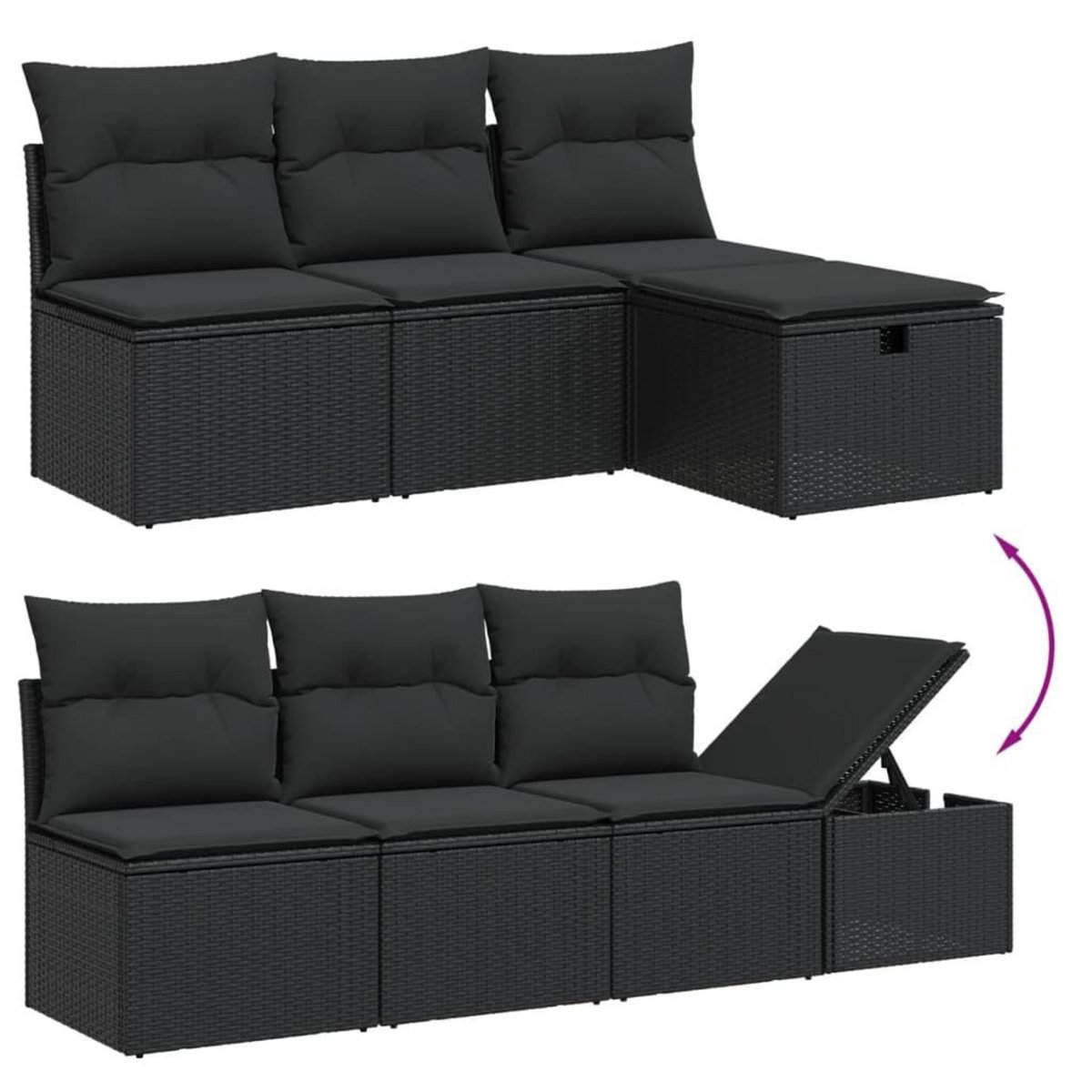 VIDAXL Salon de jardin 9 pcs avec coussins noir resine tressee