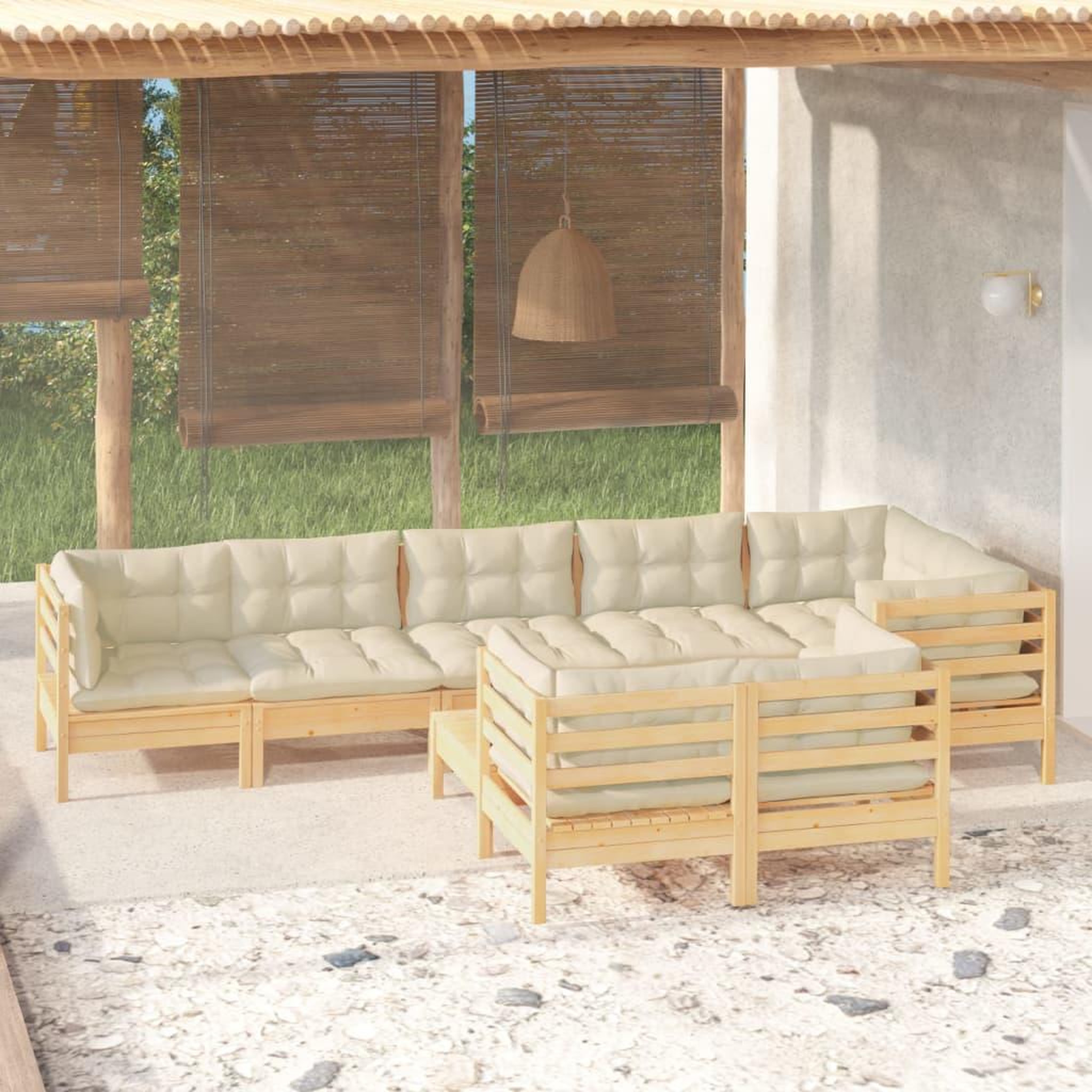 Voir la diapositive 1 : VIDAXL Salon de jardin 9 pcs avec coussins creme bois de pin massif