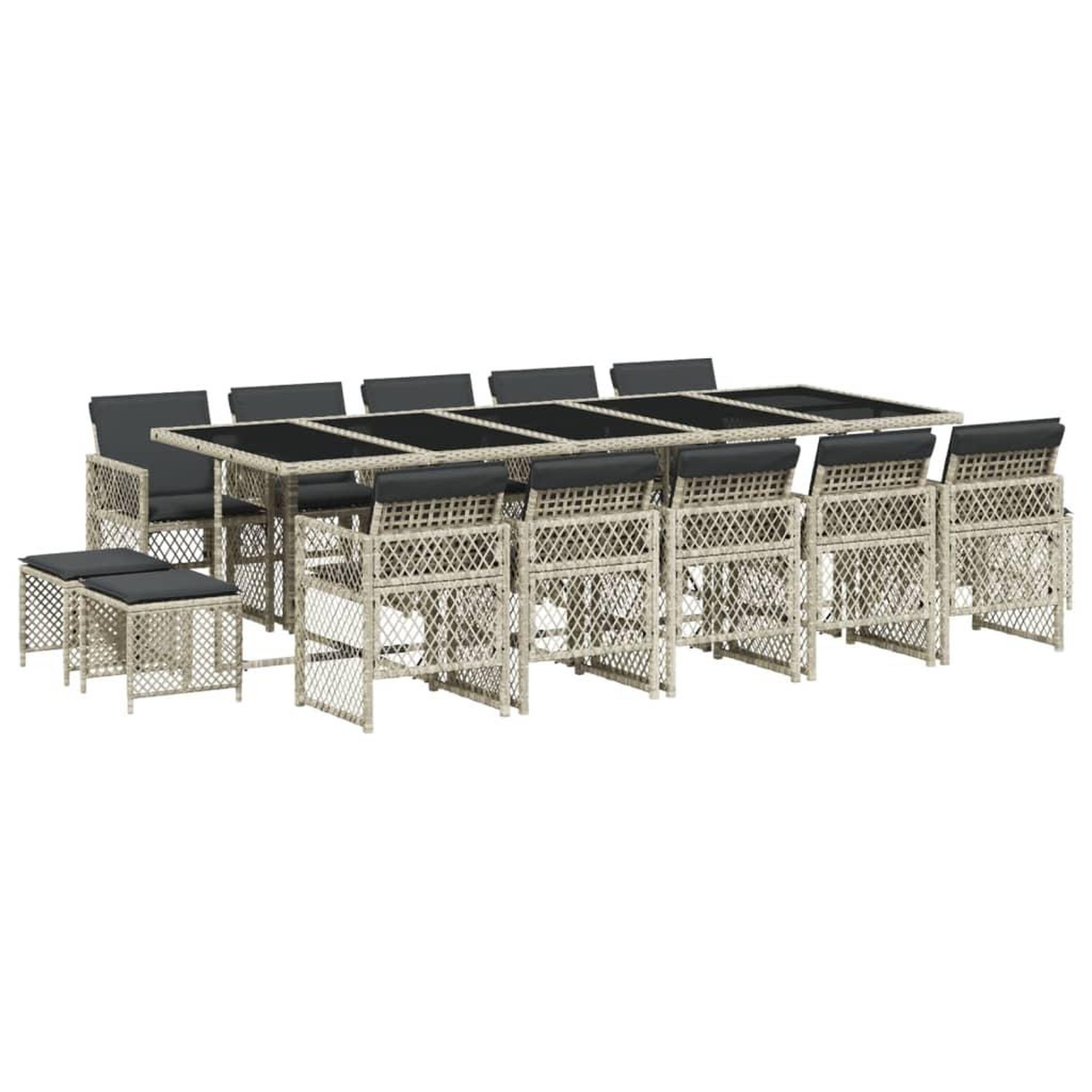 Voir la diapositive 2 : VIDAXL Ensemble a manger de jardin et coussins 15 pcs gris clair rotin