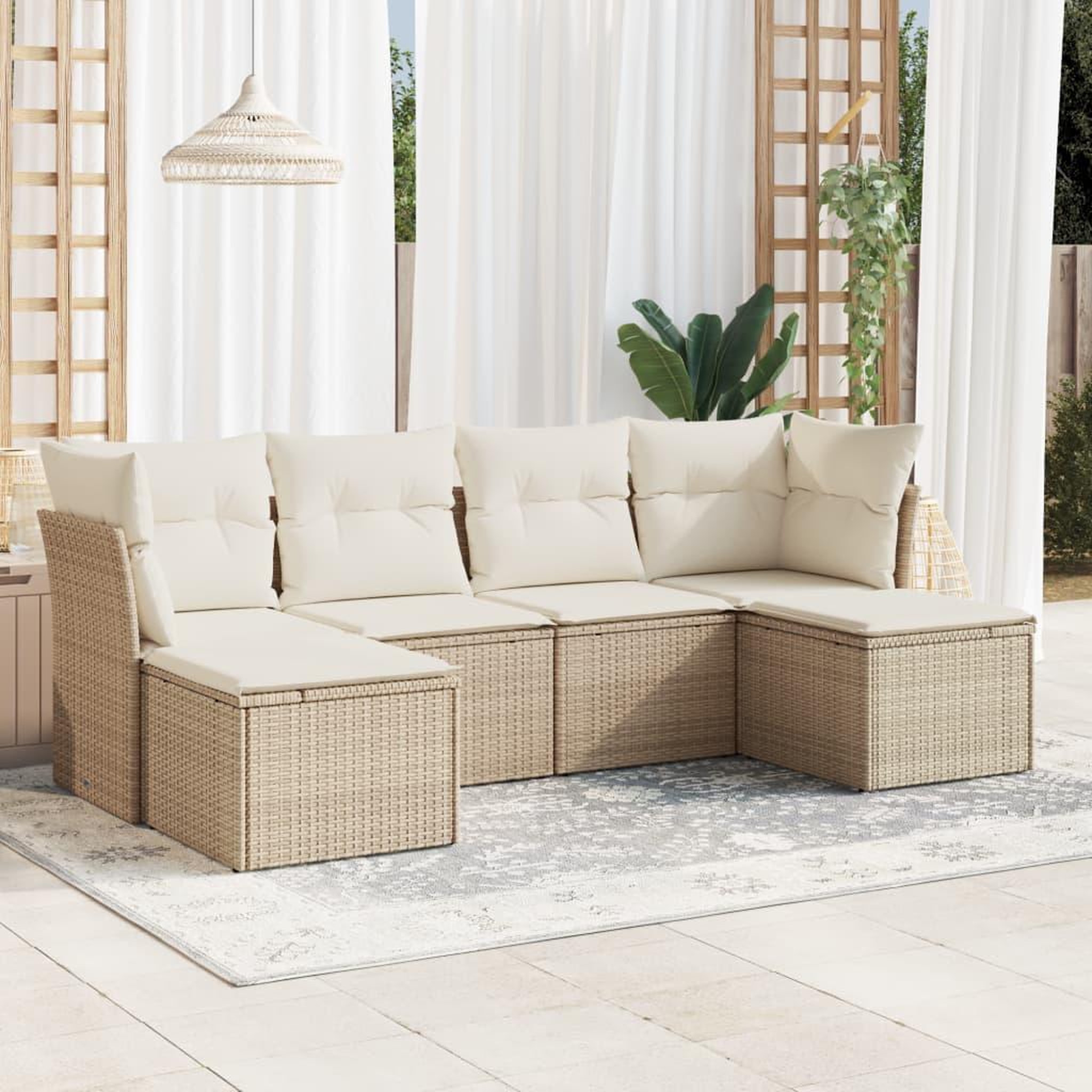 VIDAXL Salon de jardin avec coussins 6 pcs beige resine tressee