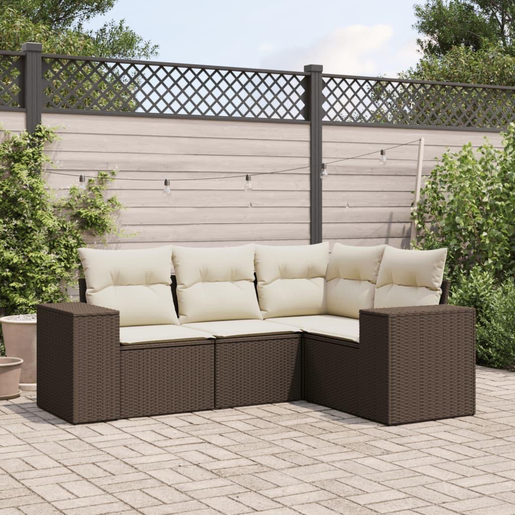 VIDAXL Salon de jardin 4 pcs avec coussins marron resine tressee