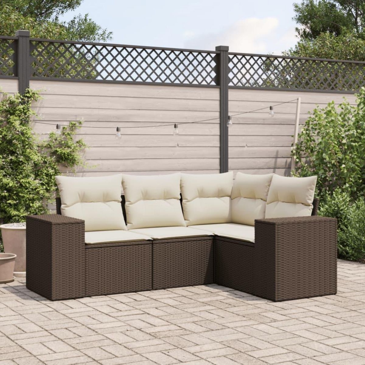 VIDAXL Salon de jardin 4 pcs avec coussins marron resine tressee
