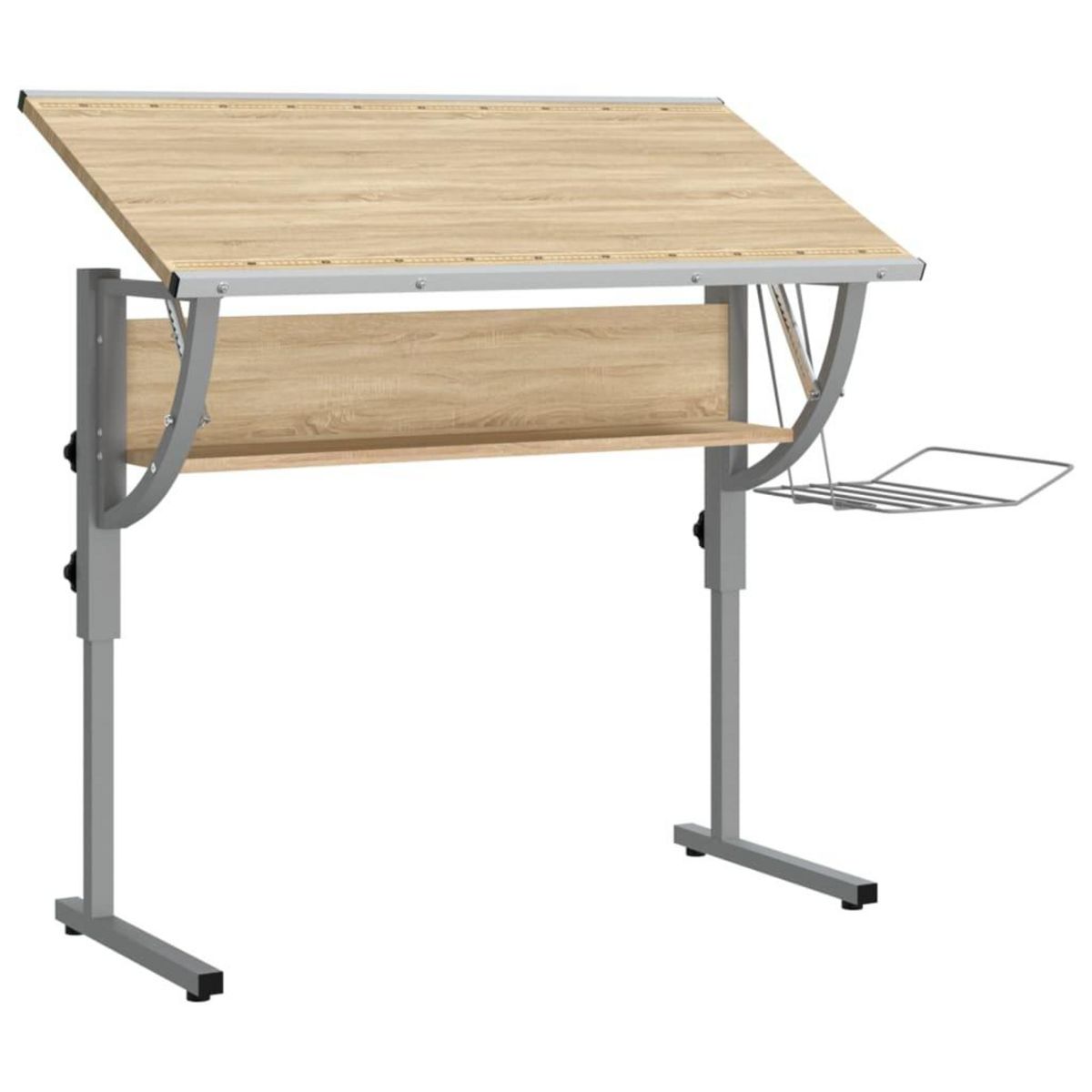VIDAXL Bureau d'artisanat chene sonoma et gris 110x53x(58-87) cm