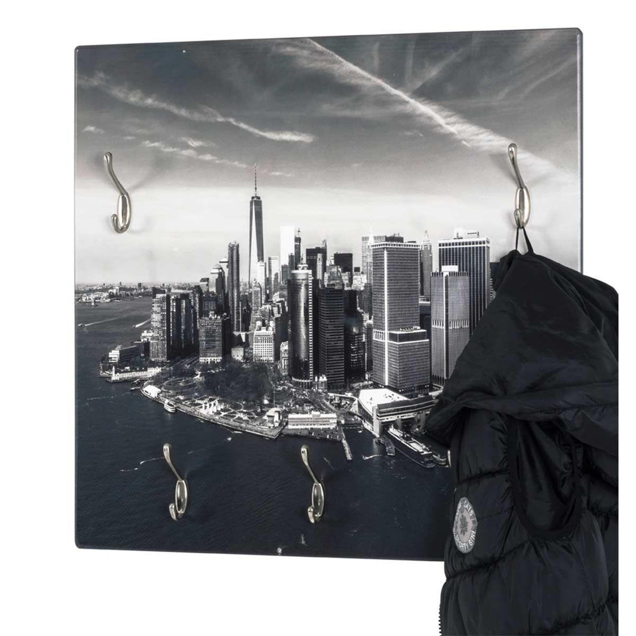 Voir la diapositive 2 : Paris Prix Patère murale 5 crochets  skyline  70cm gris