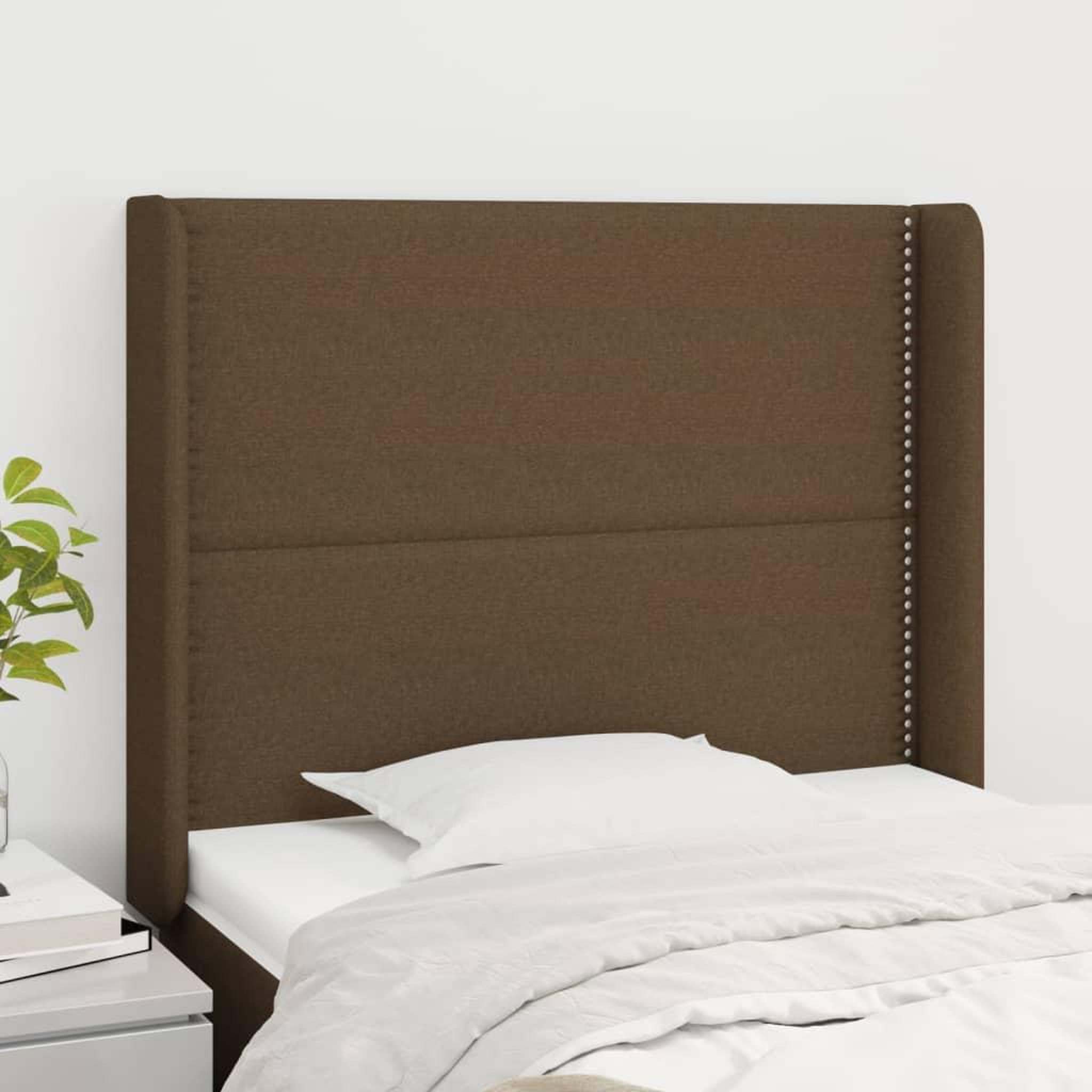 Voir la diapositive 1 : VIDAXL Tete de lit avec oreilles Marron fonce 103x16x118/128 cm Tissu