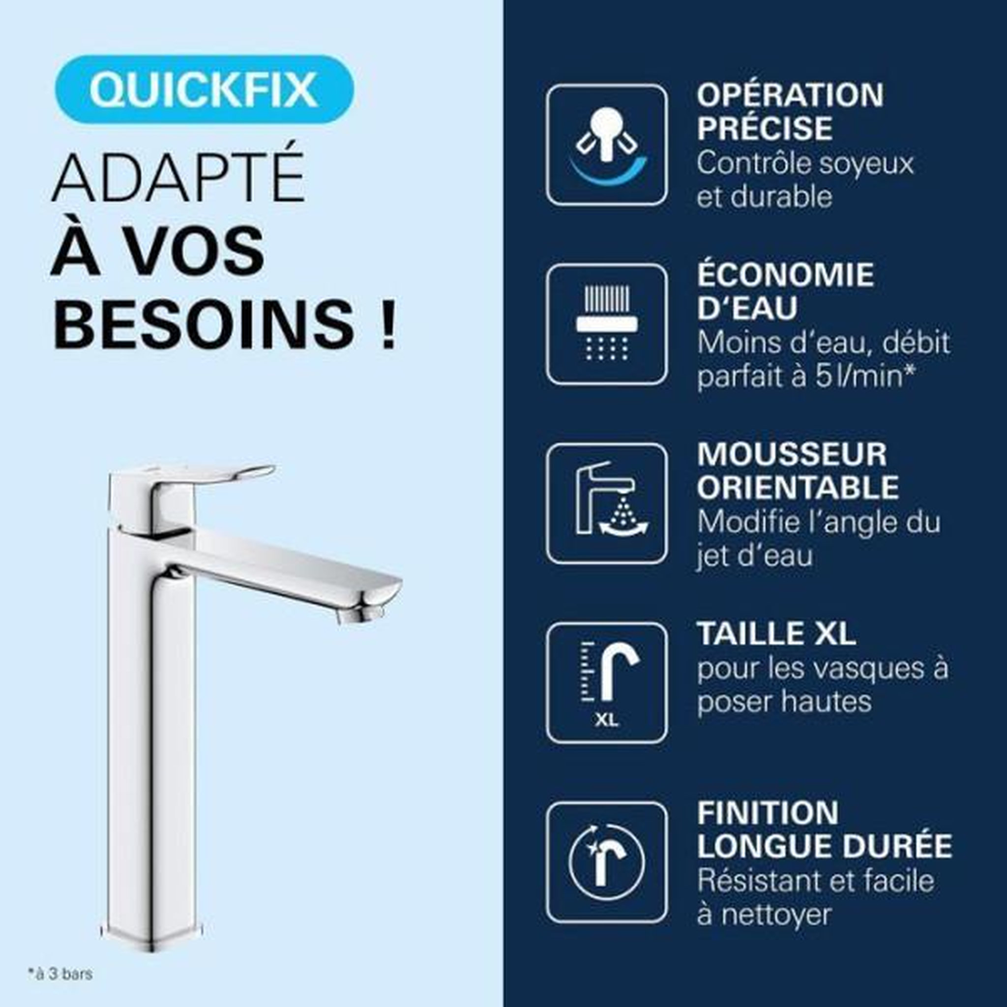 Voir la diapositive 4 : Grohe Mitigeur de lavabo - grohe dice - taille xl - corps lisse sans vidage - chrome