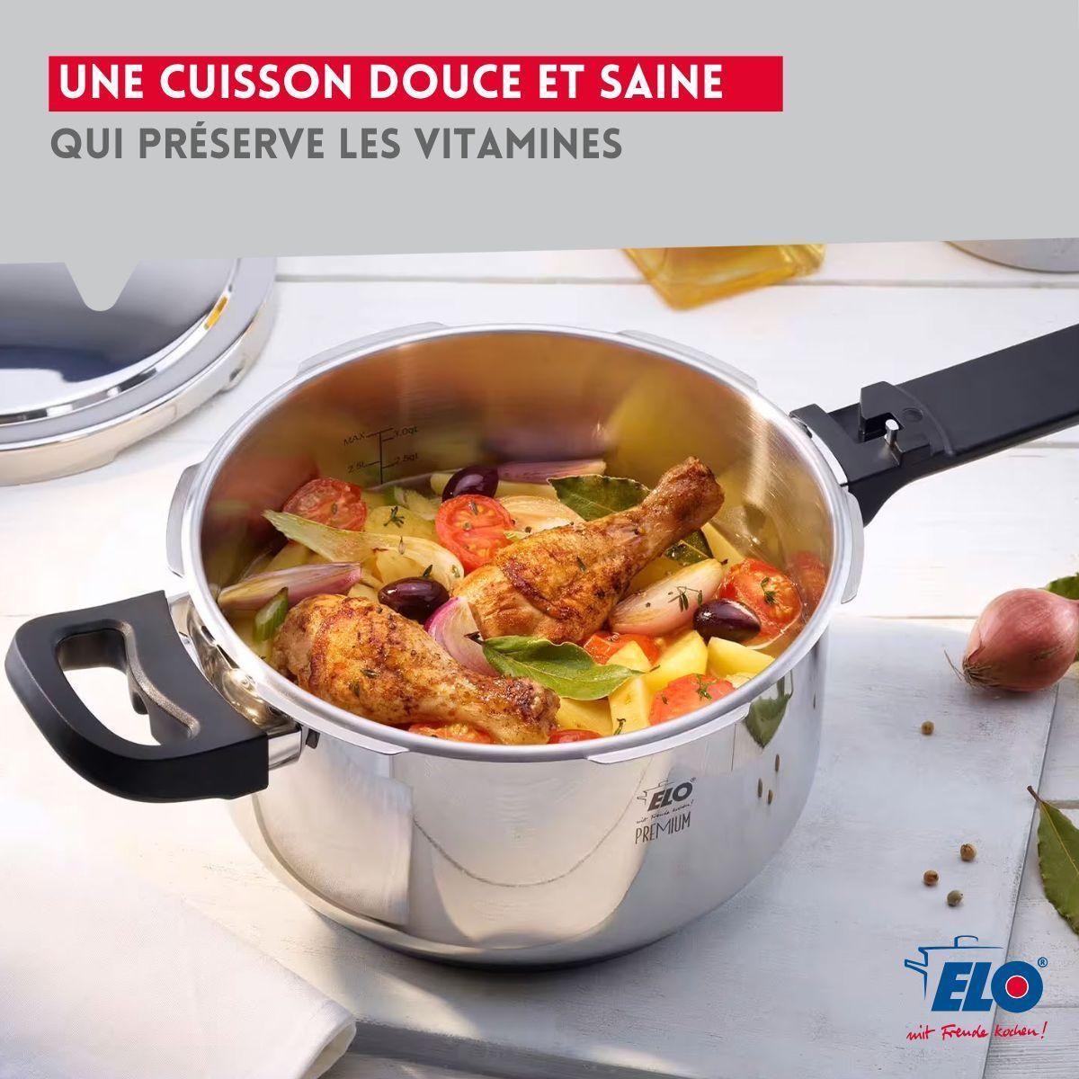 ELO Autocuiseur vapeur en acier inoxydable 18/10 22 cm 4,5 litres Elo Mistral Premium