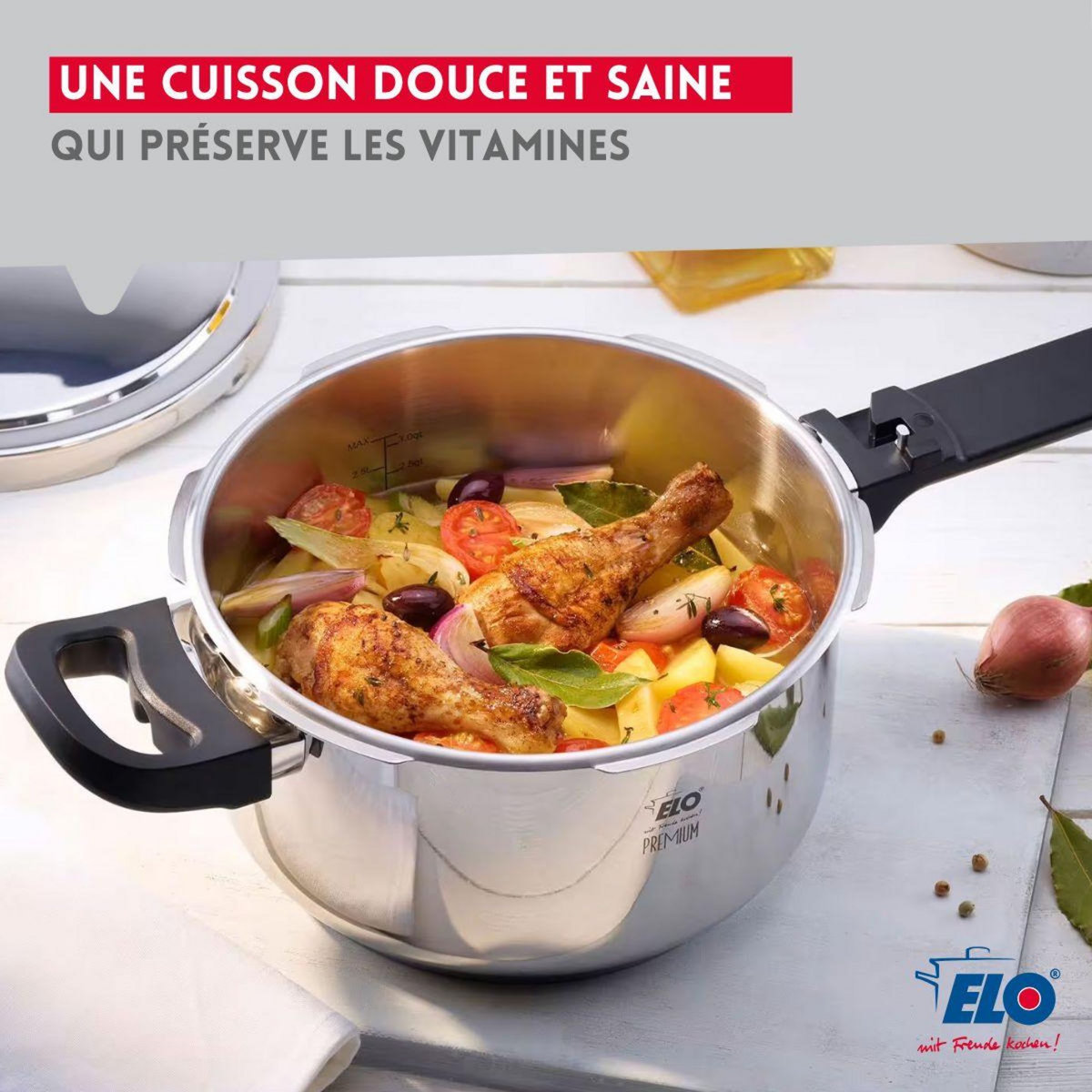 ELO Autocuiseur vapeur en acier inoxydable 18/10 22 cm 4,5 litres Elo Mistral Premium