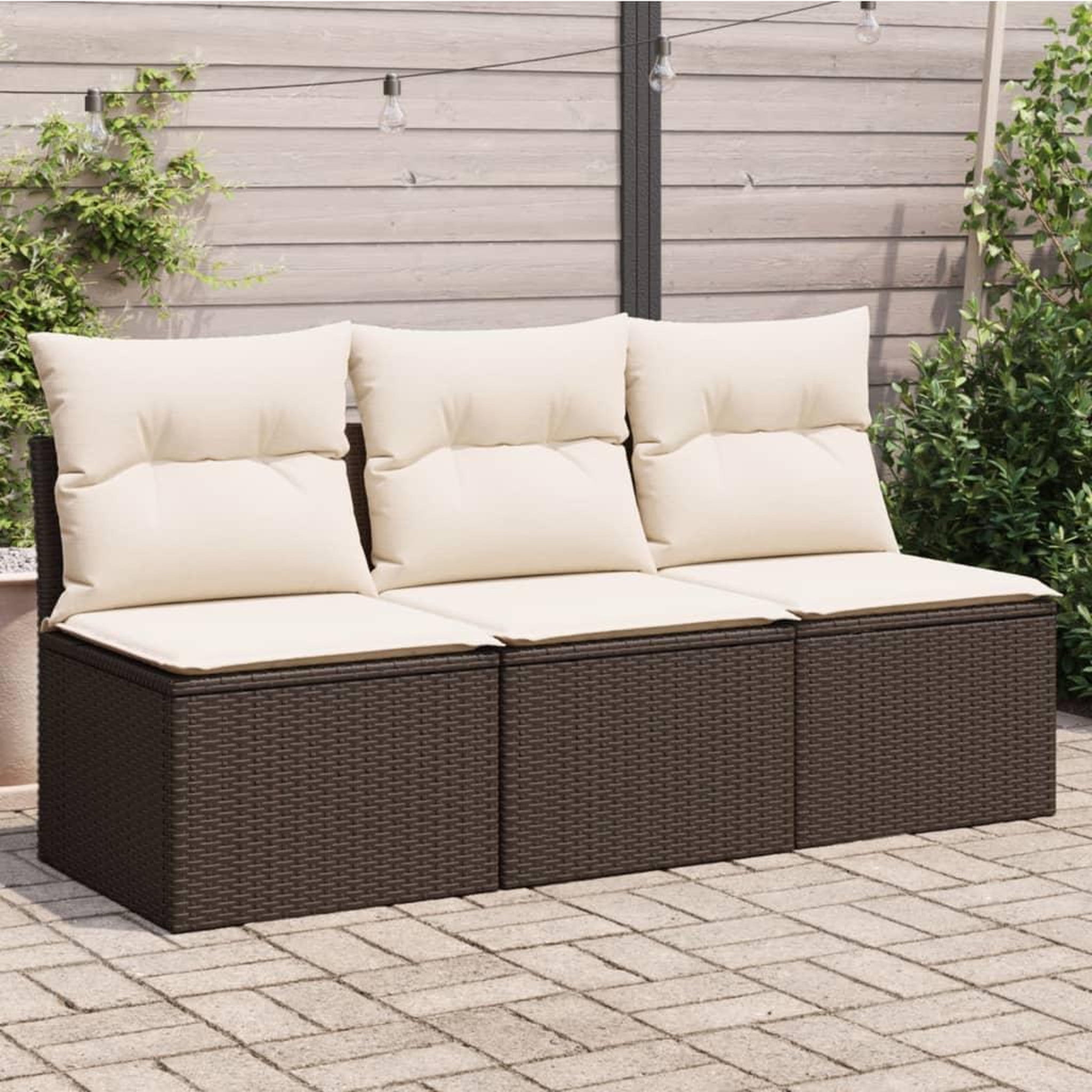 VIDAXL Canape de jardin avec coussins 3 places brun resine tressee