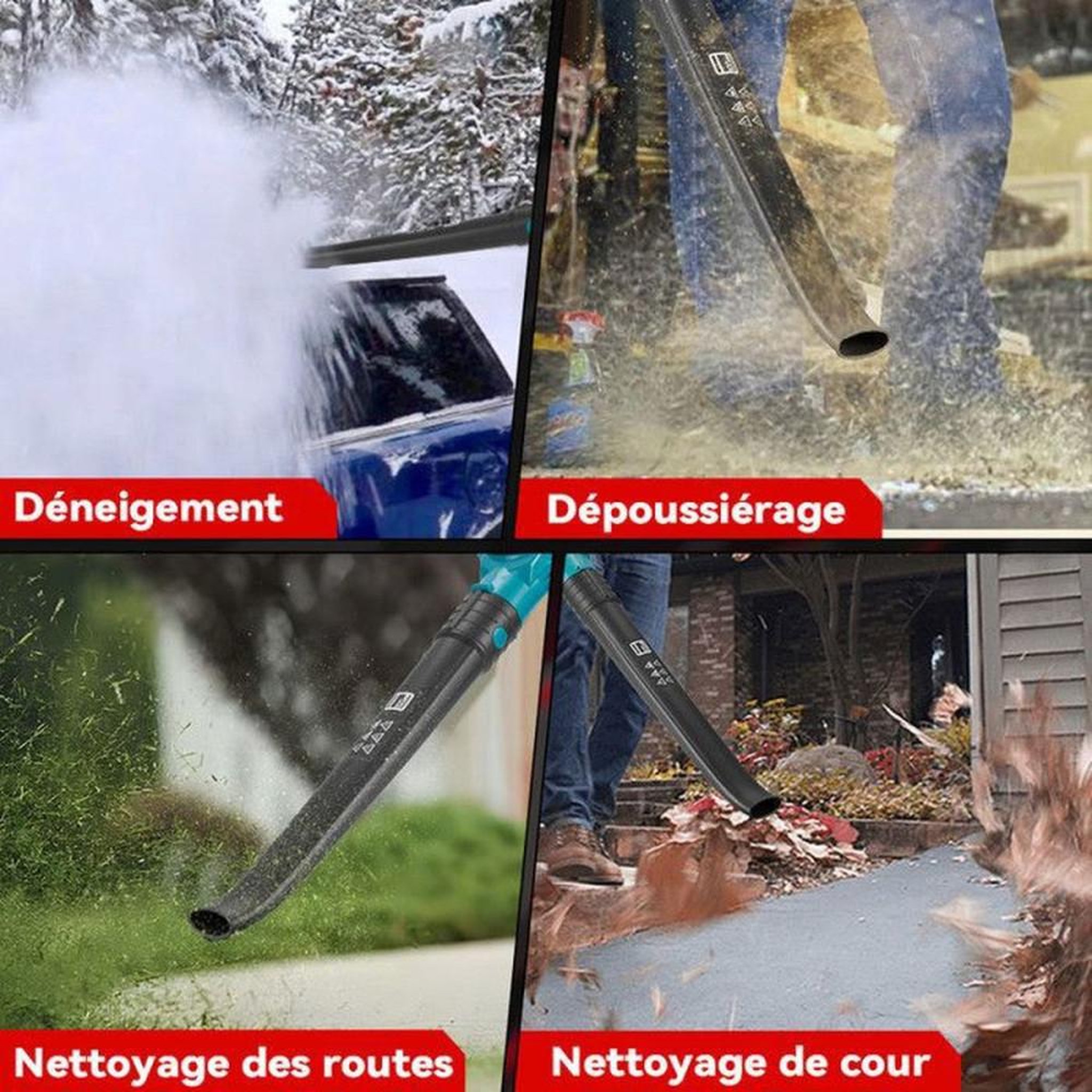 Voir la diapositive 4 : Souffleur de feuilles électrique sans fil 500 W 28 000 tr/min 5 vitesses 2x 3Ah turquoise et noir