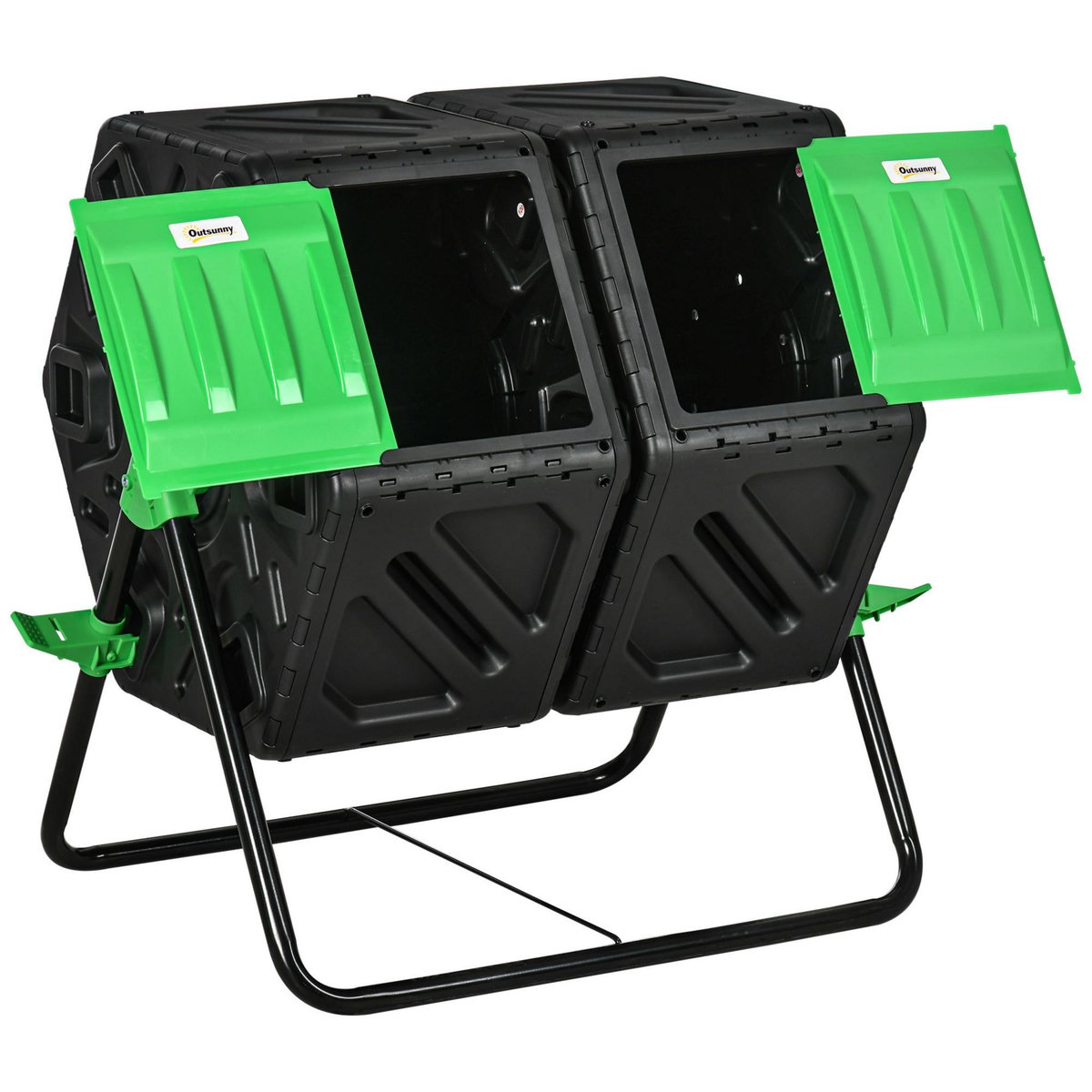 OUTSUNNY Composteur de jardin - bac à compost pour déchets - rotatif 360° - double chambre 130 L - acier PP vert noir