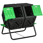 OUTSUNNY Composteur de jardin - bac à compost pour déchets - rotatif 360° - double chambre 130 L - acier PP vert noir