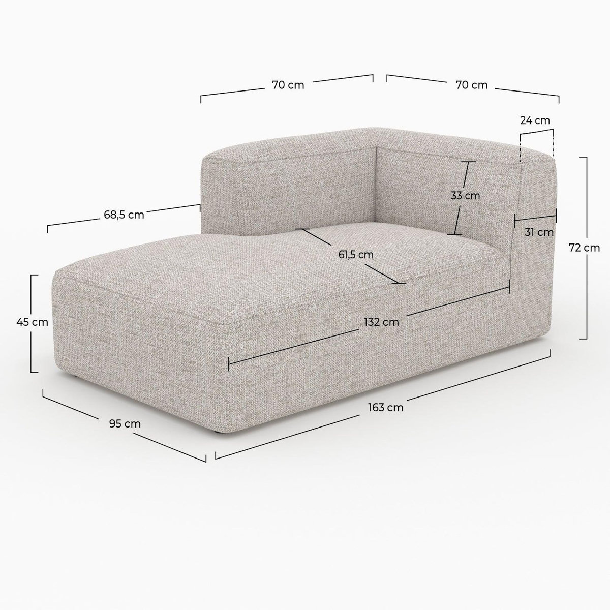 MAISON PAVANE Méridienne d'angle à gauche pour canapé modulable en tissu beige-Hestia