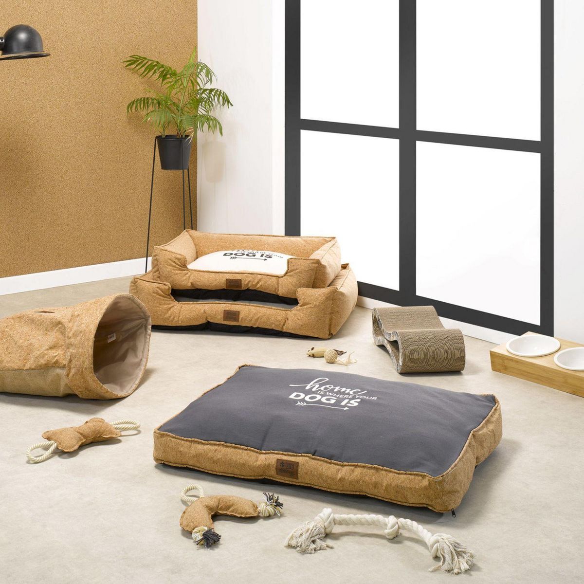 LOVE STORY Coussin rectangle en liège et polyester pour chien - Long 90 cm