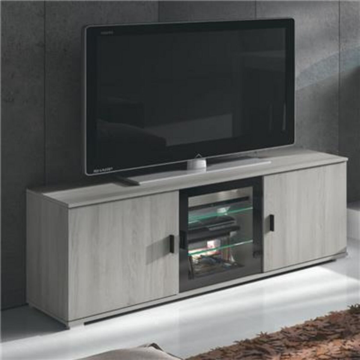 KASALINEA Banc TV 135 cm contemporain couleur chêne gris SOPHIE-L 135 x P 39,5 x H 55 cm- Gris