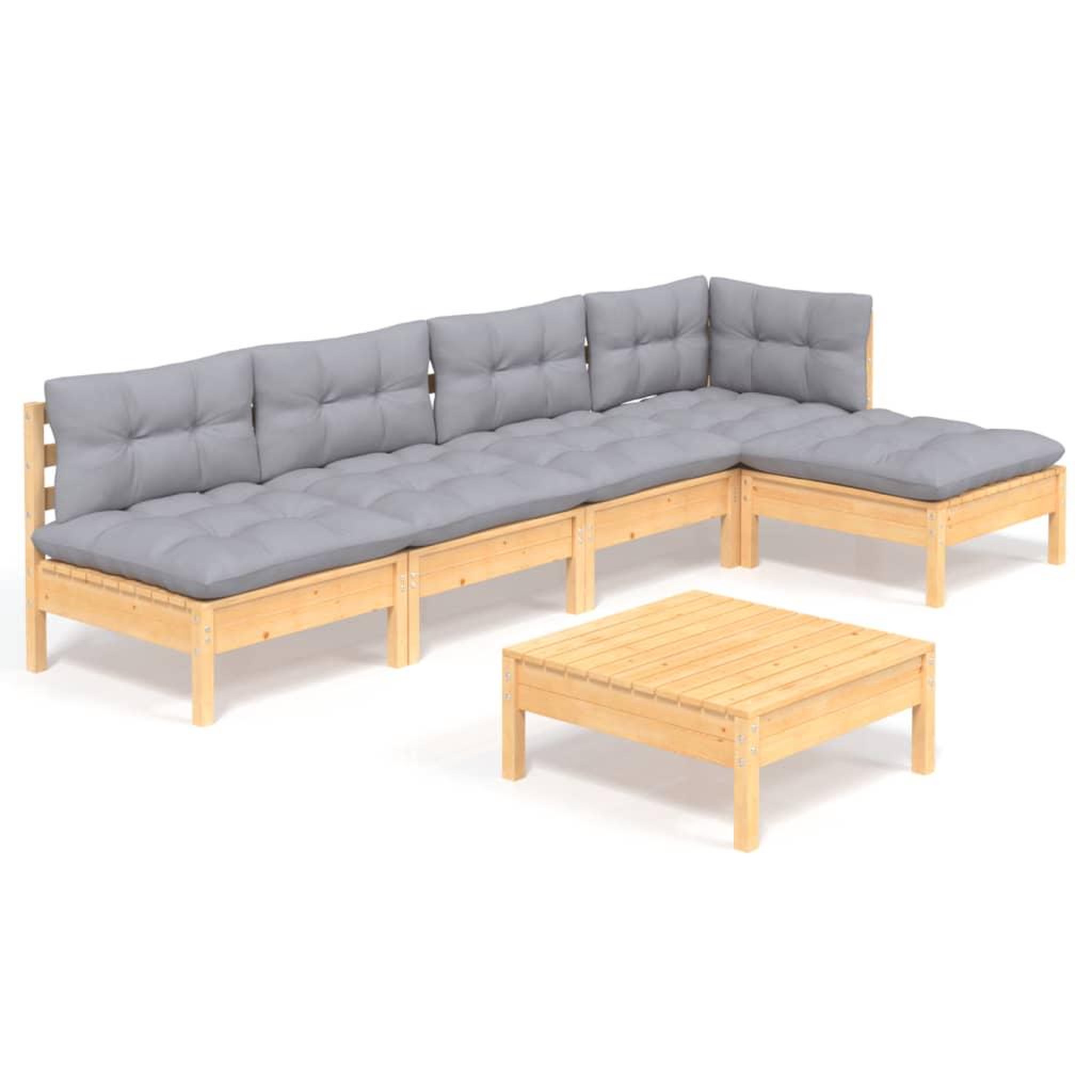 Voir la diapositive 2 : VIDAXL Salon de jardin 6 pcs avec coussins gris bois de pin