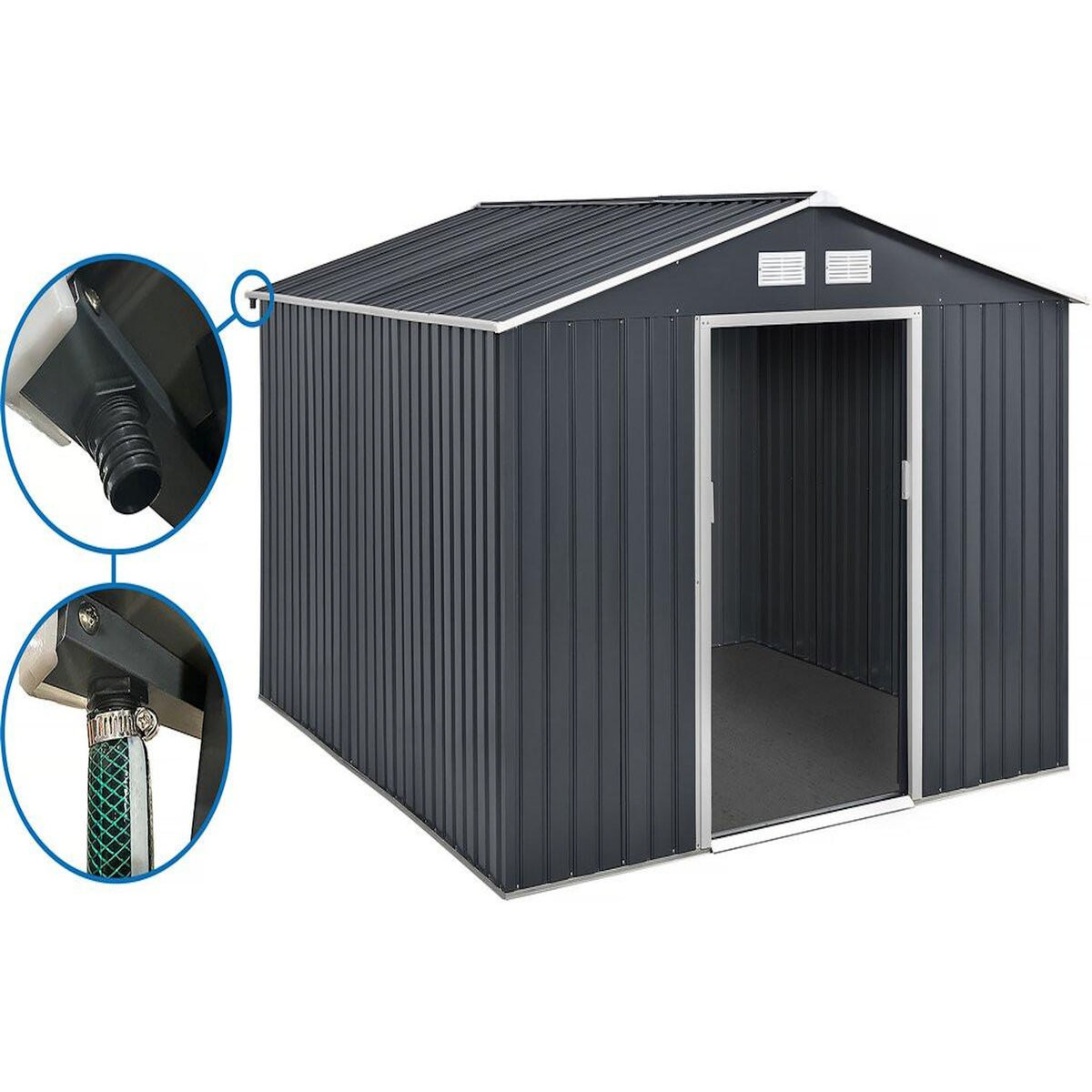 Habitat et Jardin Abri de jardin métal -  Vegas - 15 m² avec gouttière - Gris