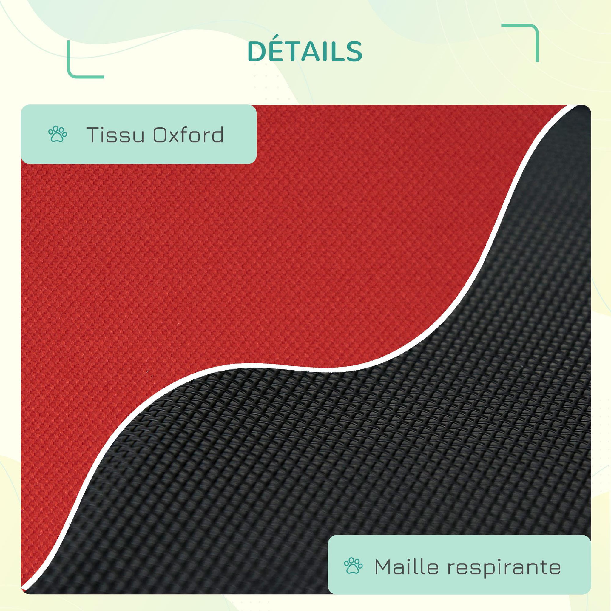 Voir la diapositive 6 : PAWHUT Lit surélevé pour chien chat dim. 76l x 61l x 18h cm avec sac métal époxy tissu oxford textilène micro-perforé rouge noir
