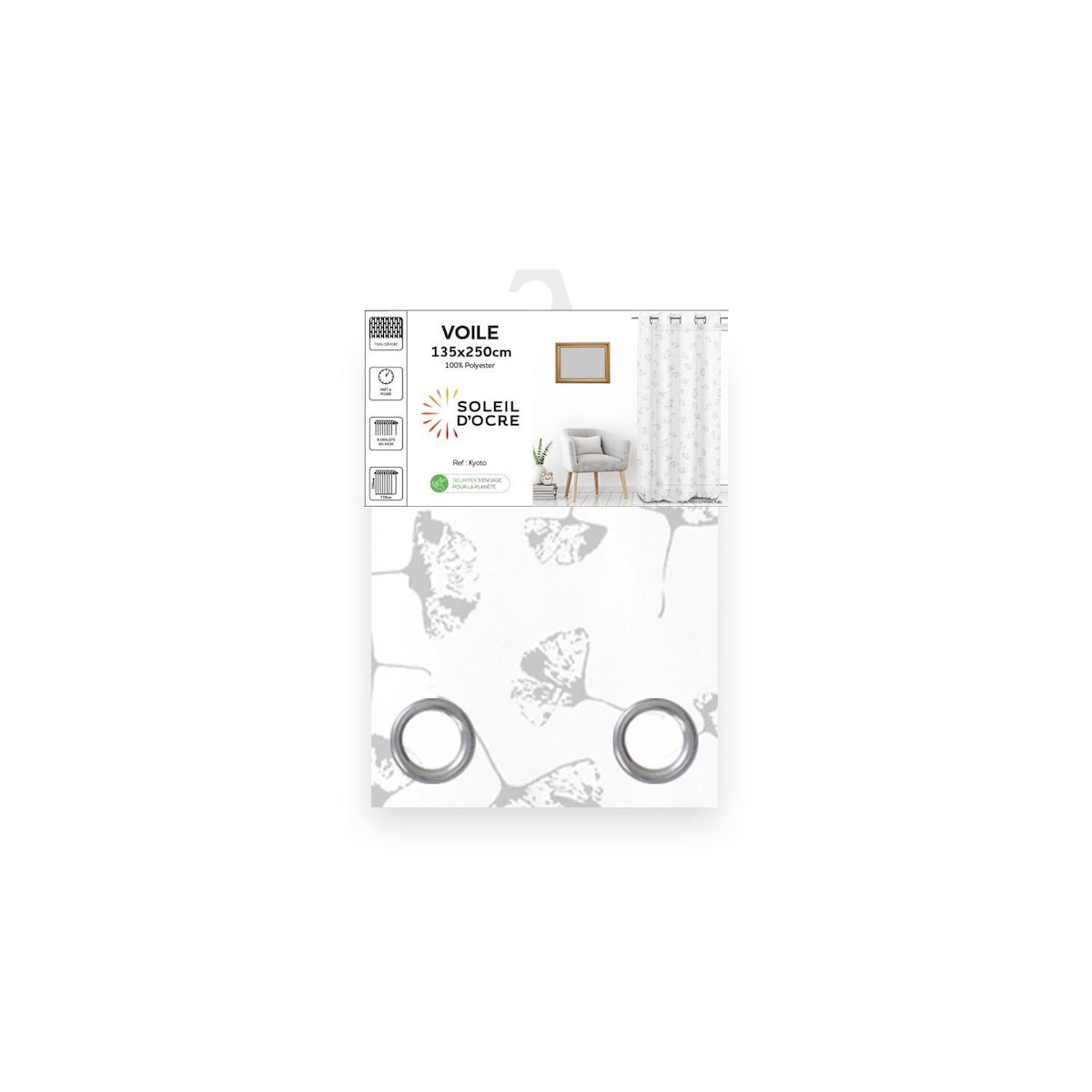 SOLEIL D'OCRE Voile à oeillets 135x250 cm KYOTO, par Soleil d'Ocre