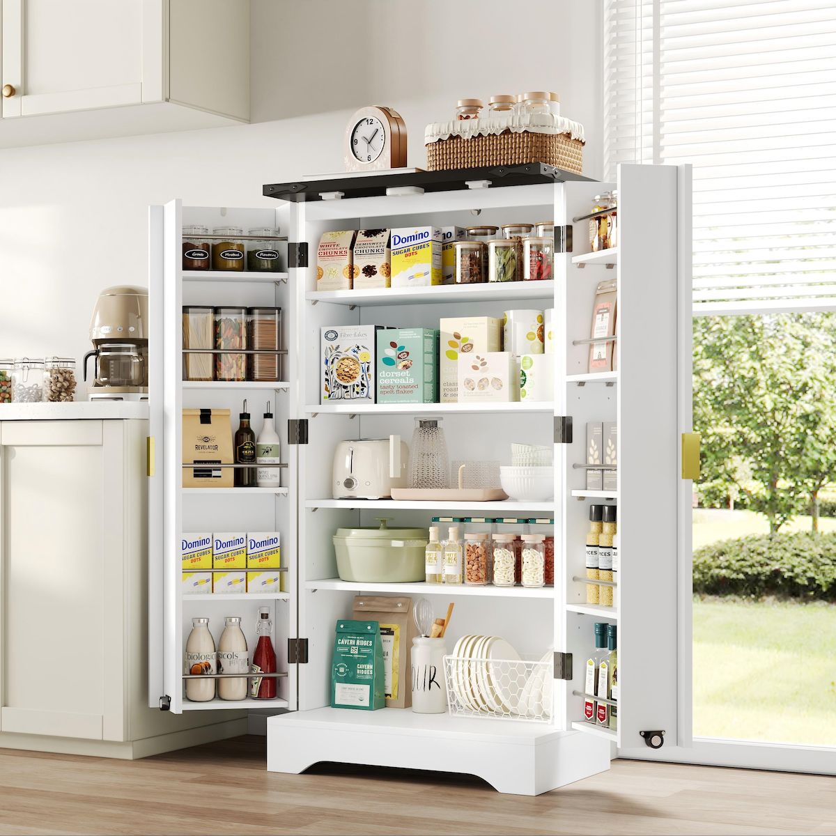 MERAX Buffet de cuisine 2 portes 0 tiroir - 60 cm blanc led mdf