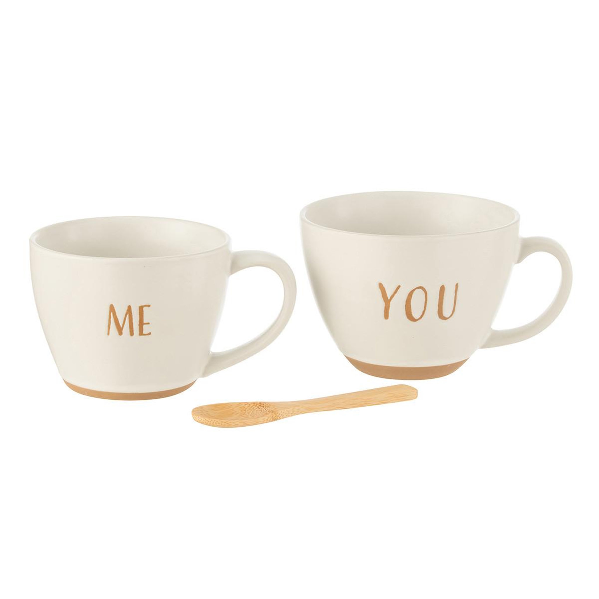 J-LINE Lot de 2 tasses avec cuillère  me you  24cm blanc