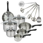 Fackelmann Set 1 poêle 20 cm 3 casseroles 12 16 20 cm, 3 faitouts 16, 20 et 24 cm en inox et 6 ustensiles inox Fackelmann Geneva