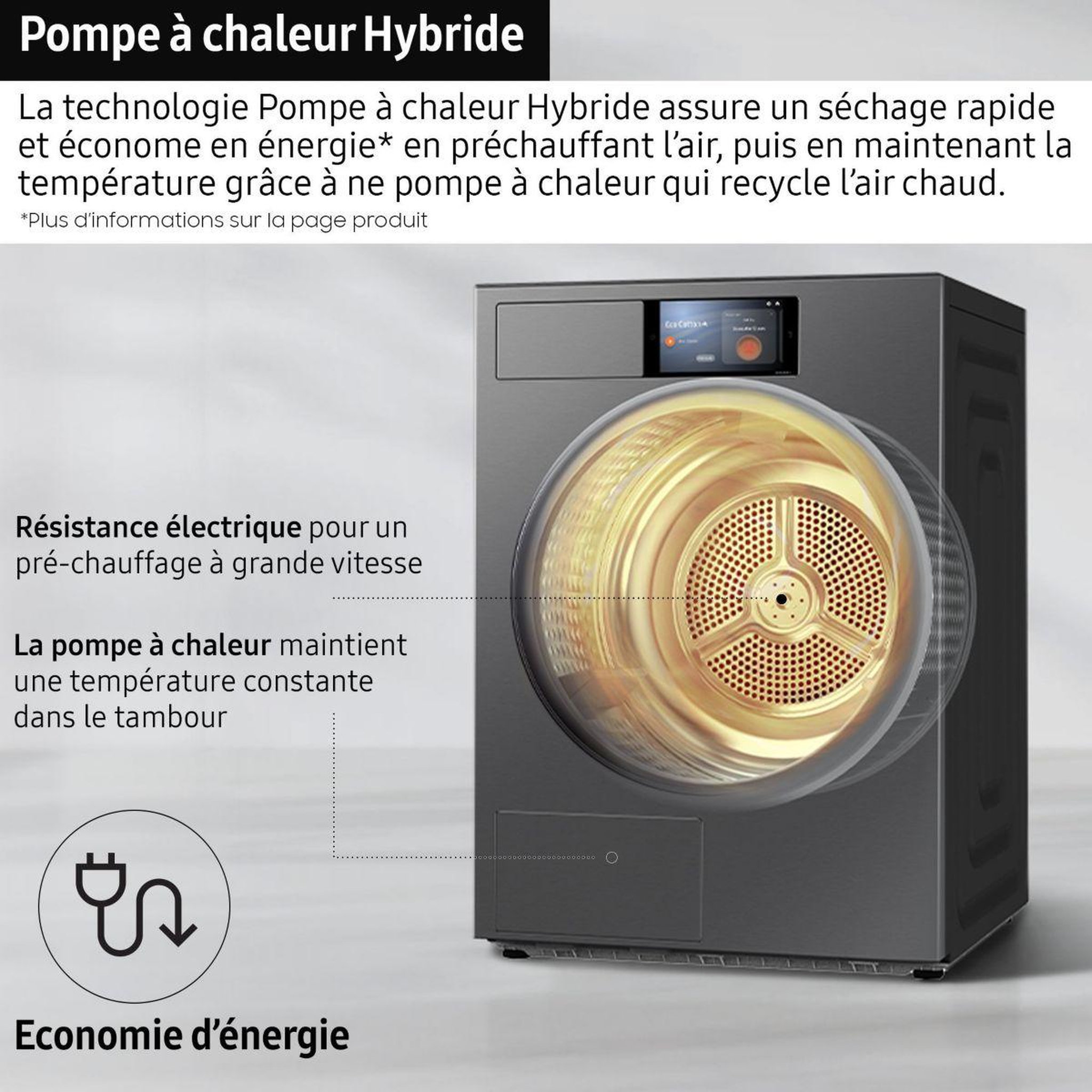 Voir la diapositive 3 : Samsung Sèche linge pompe à chaleur dv90f09f4s
