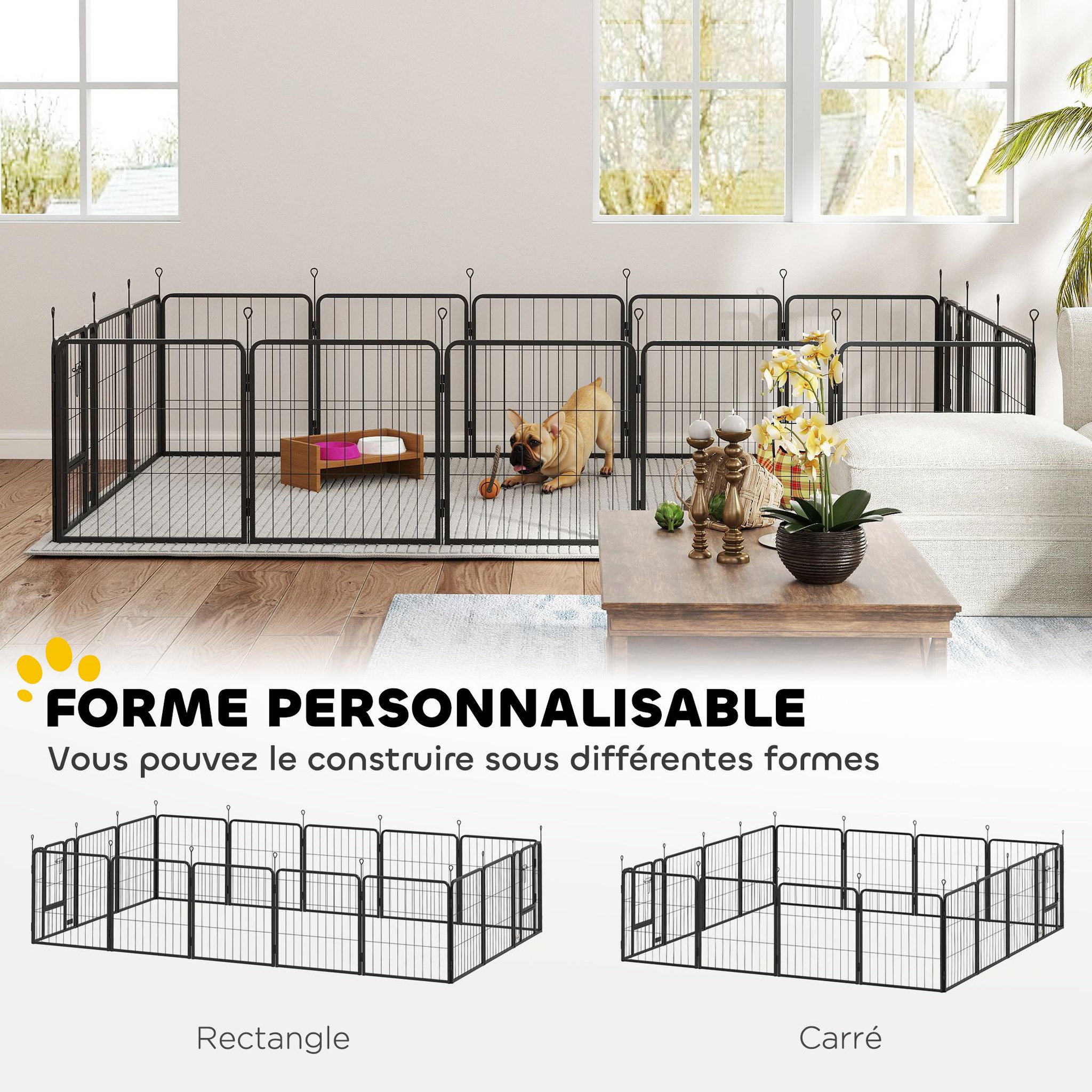 Voir la diapositive 4 : PAWHUT Parc enclos chien 16 panneaux modulables pliable porte verrouillable acier époxy noir