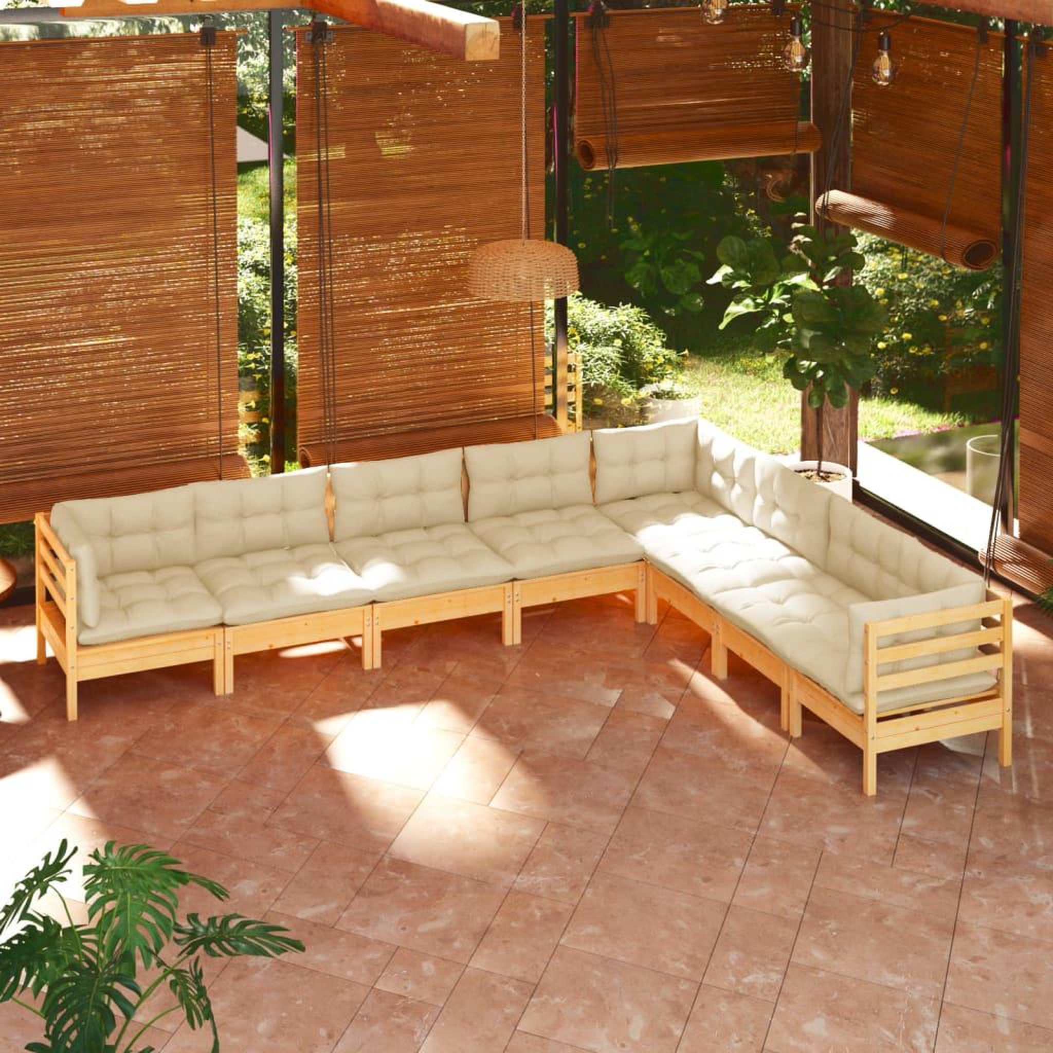Voir la diapositive 1 : VIDAXL Salon de jardin 8 pcs avec coussins creme Bois de pin massif