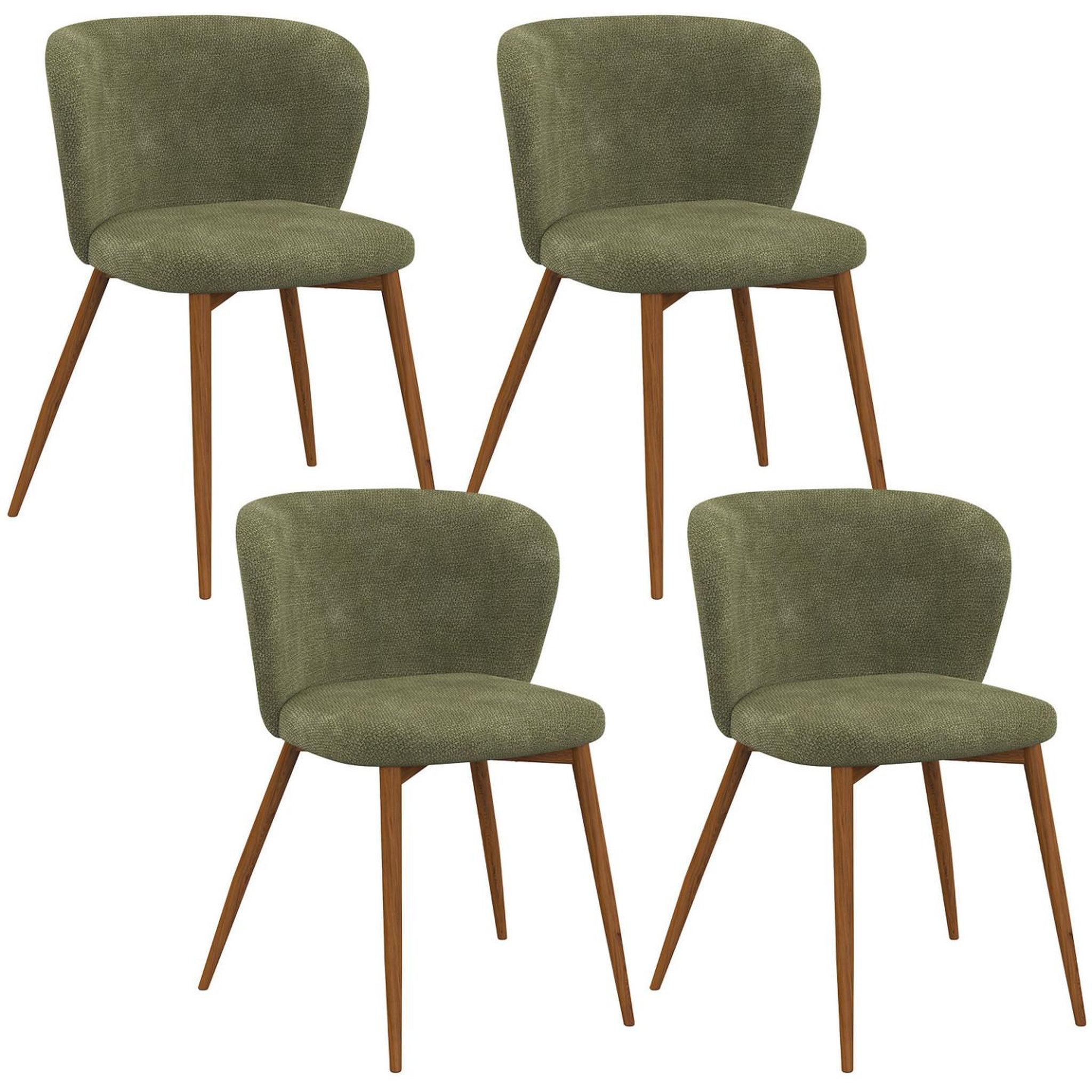 ID MARKET Lot de 4 chaises paulie en tissu chenille kaki pieds noyer pour salle à manger