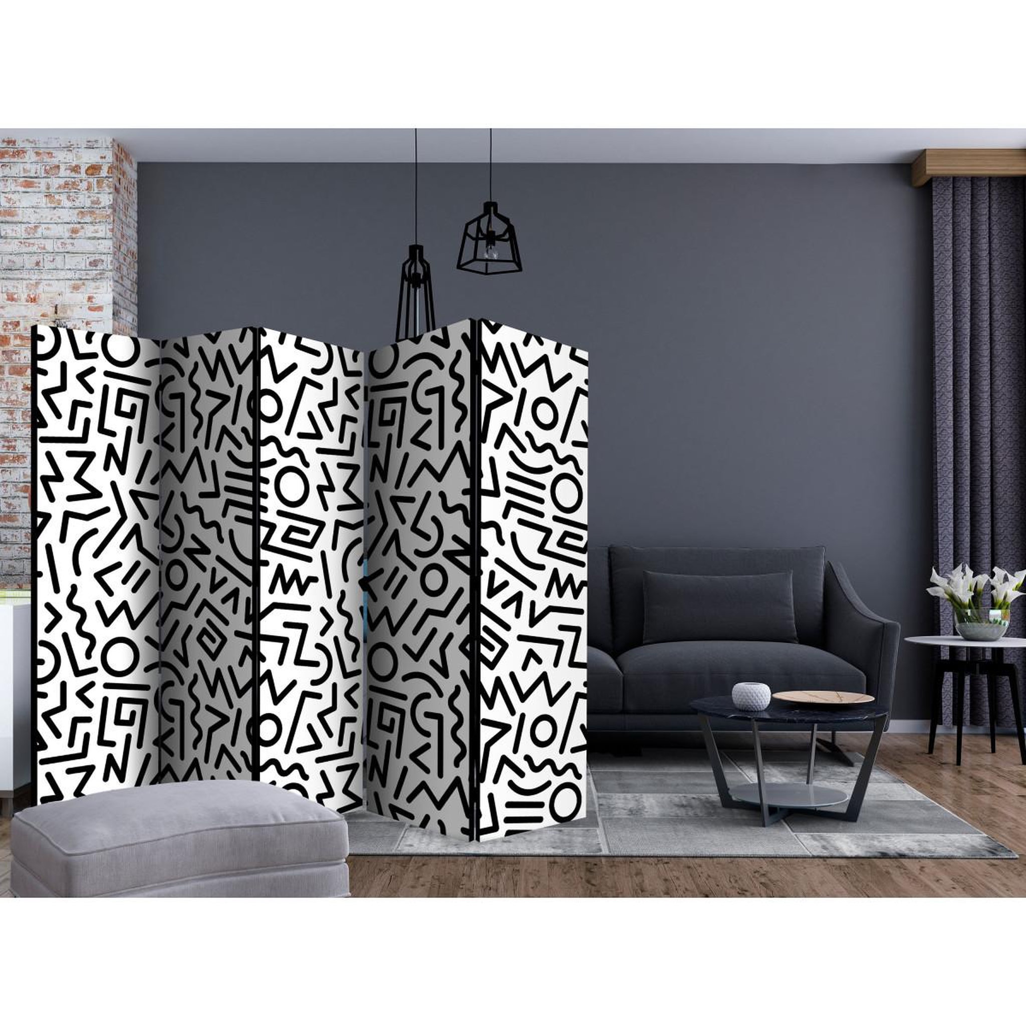 Voir la diapositive 2 : Paris Prix Paravent 5 volets  black & white maze  172x225cm
