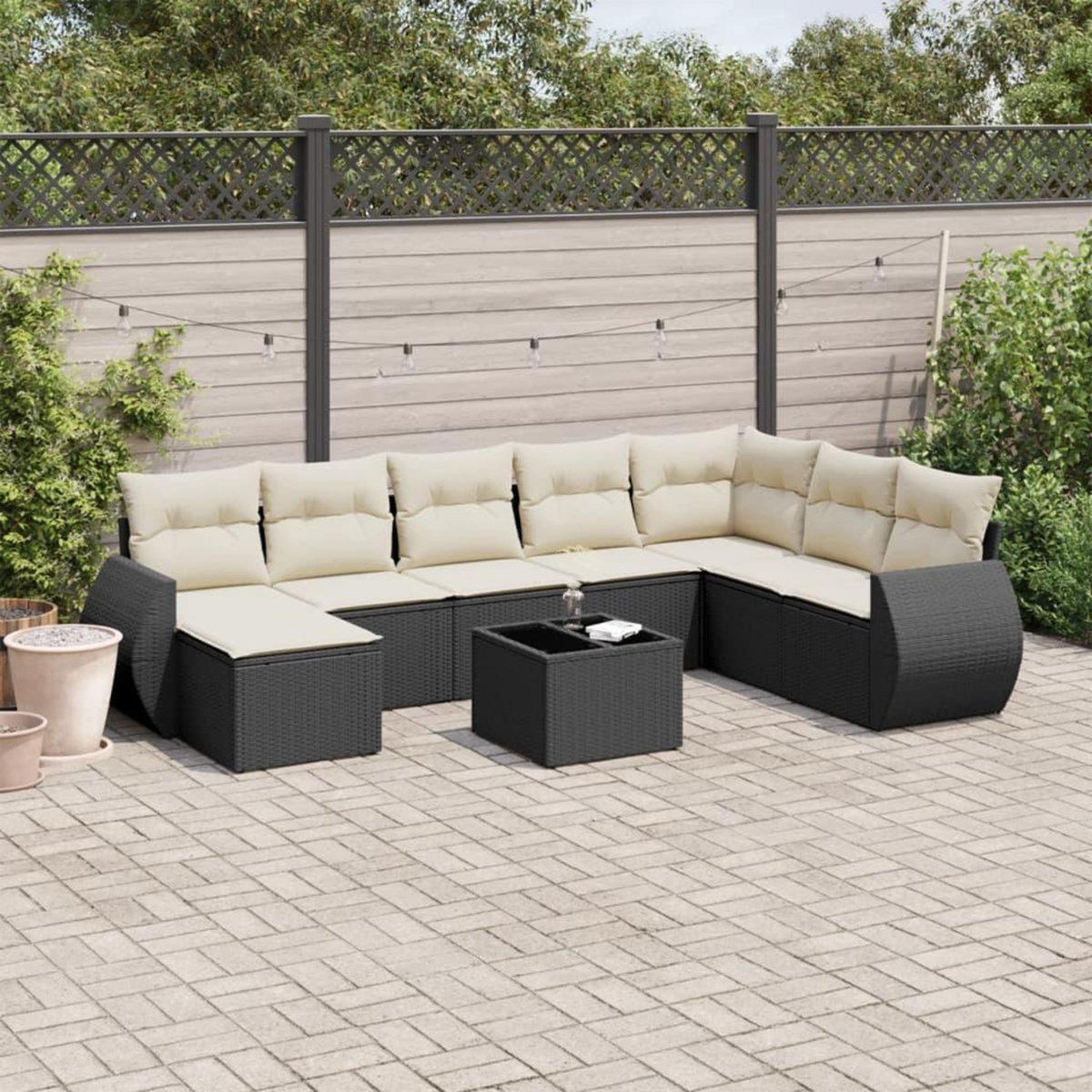 VIDAXL Salon de jardin 9 pcs avec coussins noir resine tressee
