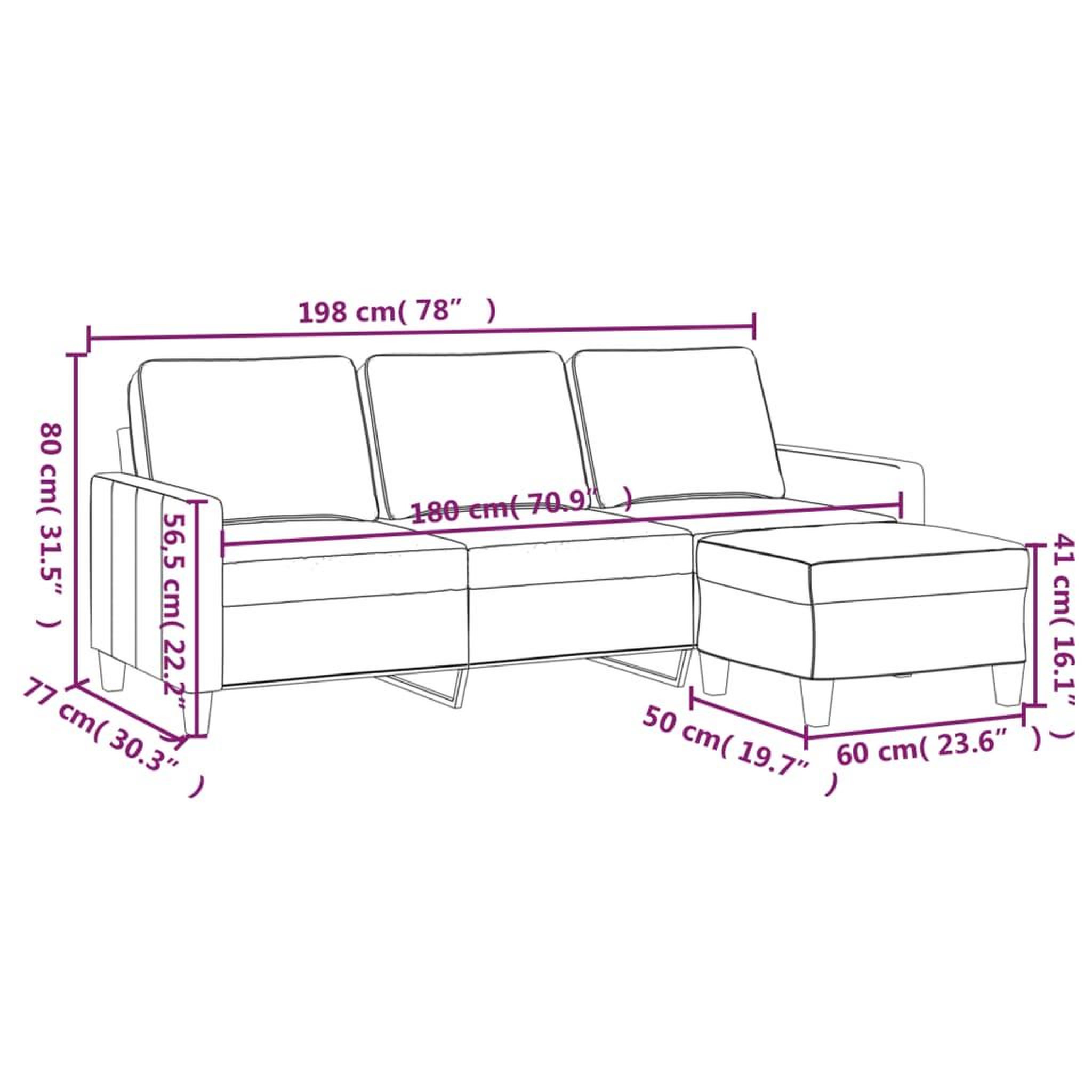 Voir la diapositive 6 : VIDAXL Canape a 3 places avec repose-pieds Jaune clair 180 cm Tissu