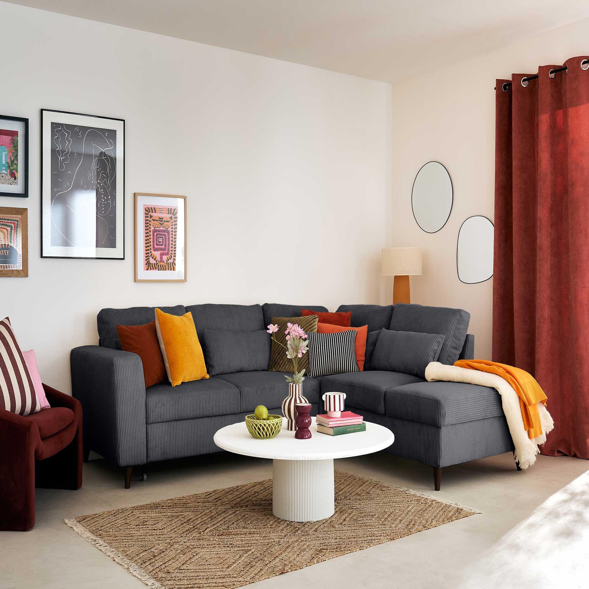 Voir la diapositive 5 : BEST MOBILIER Aubepine - canapé d'angle réversible 5 places - convertible avec coffre - en velours côtelé