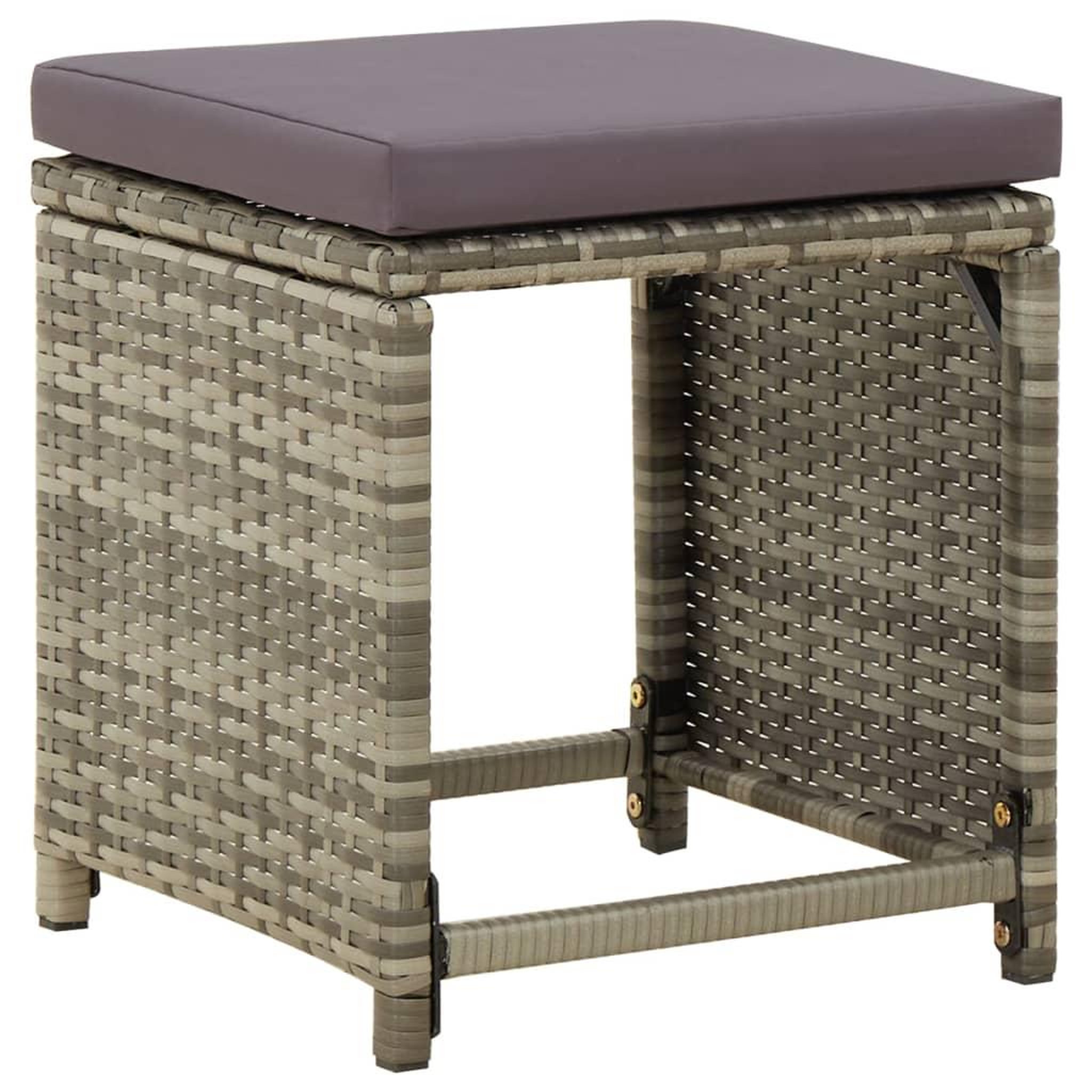 Voir la diapositive 2 : VIDAXL Tabourets de jardin lot de 4 avec coussins Resine tressee Gris