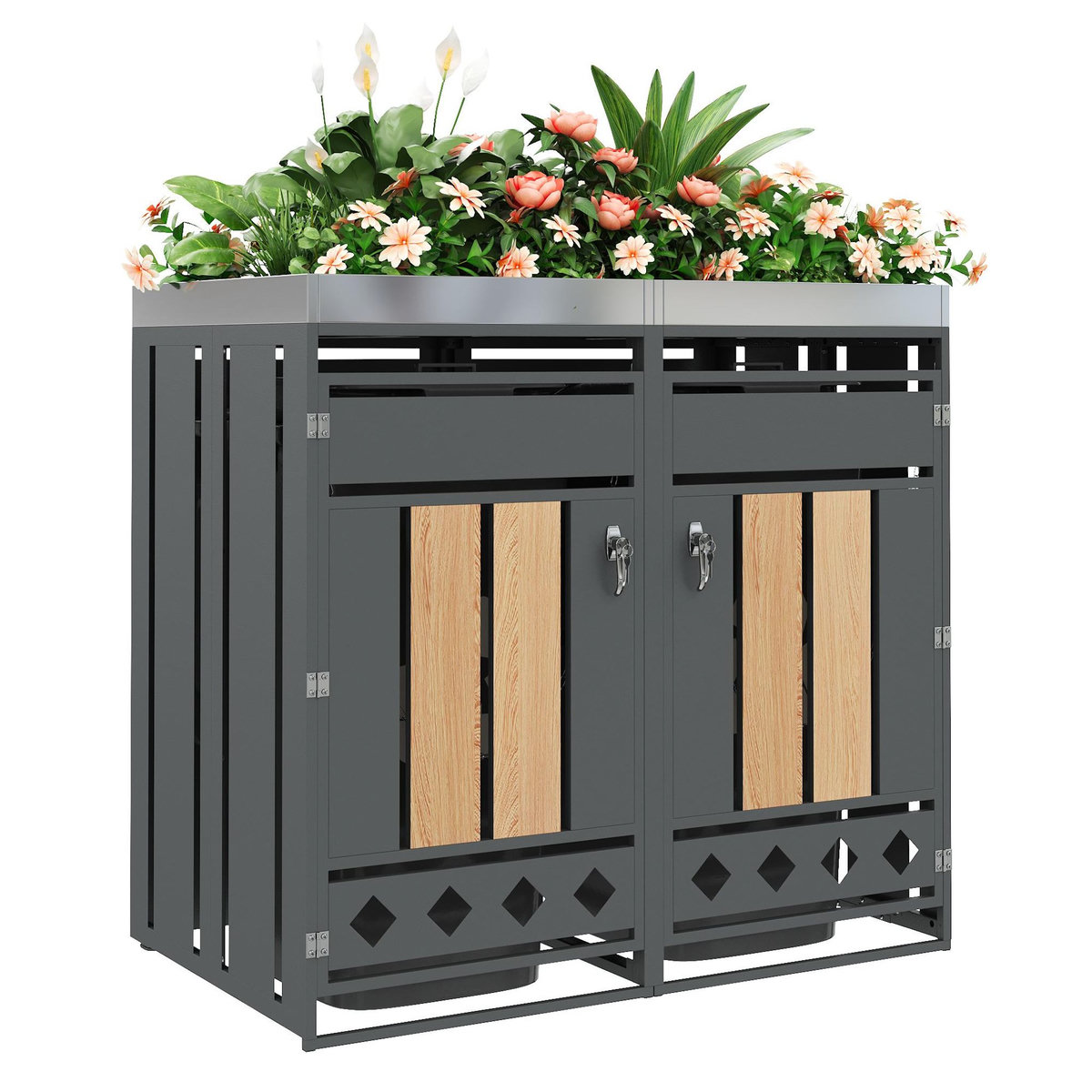 MERAX Cache Poubelle Extérieur avec Bac à Plantes,