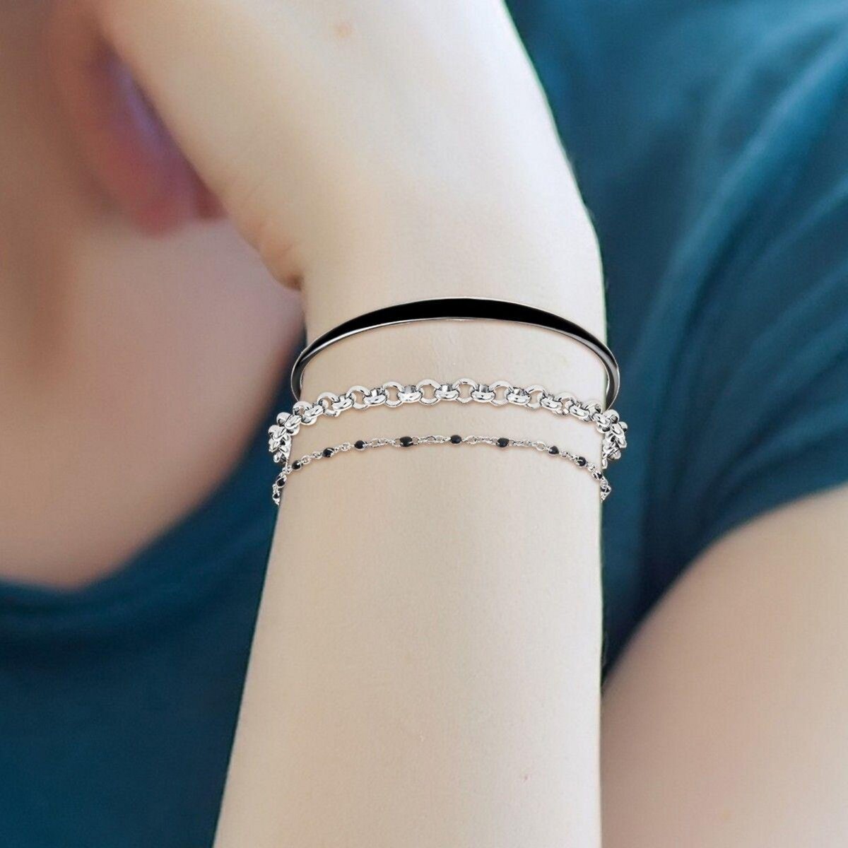 SC BOHEME Lot de 3 bracelets SC Bohème en Laiton Rhodié argenté