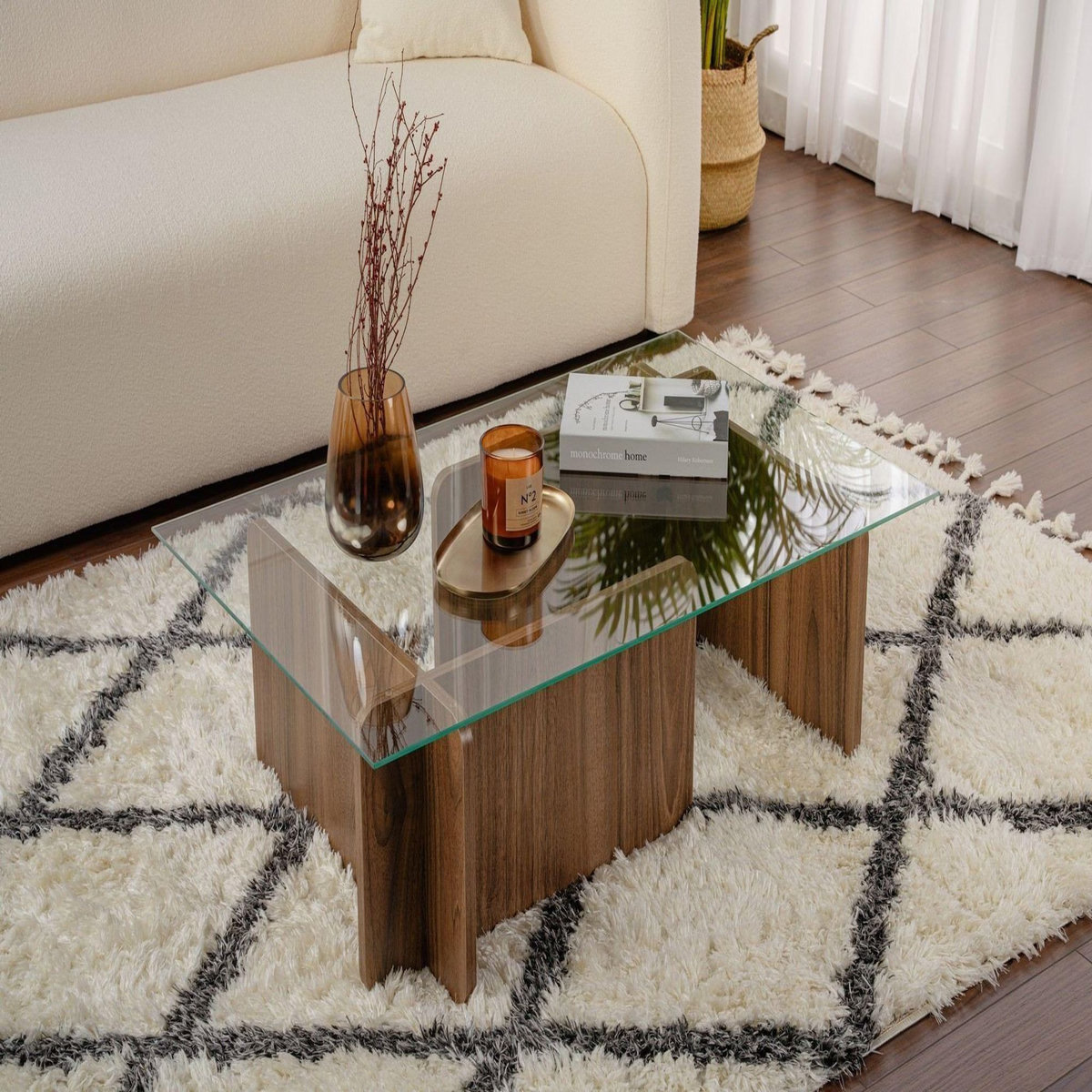 Habitat et Jardin Table basse en verre  Flavio  105 x 65 x 30 cm - Bois blanc