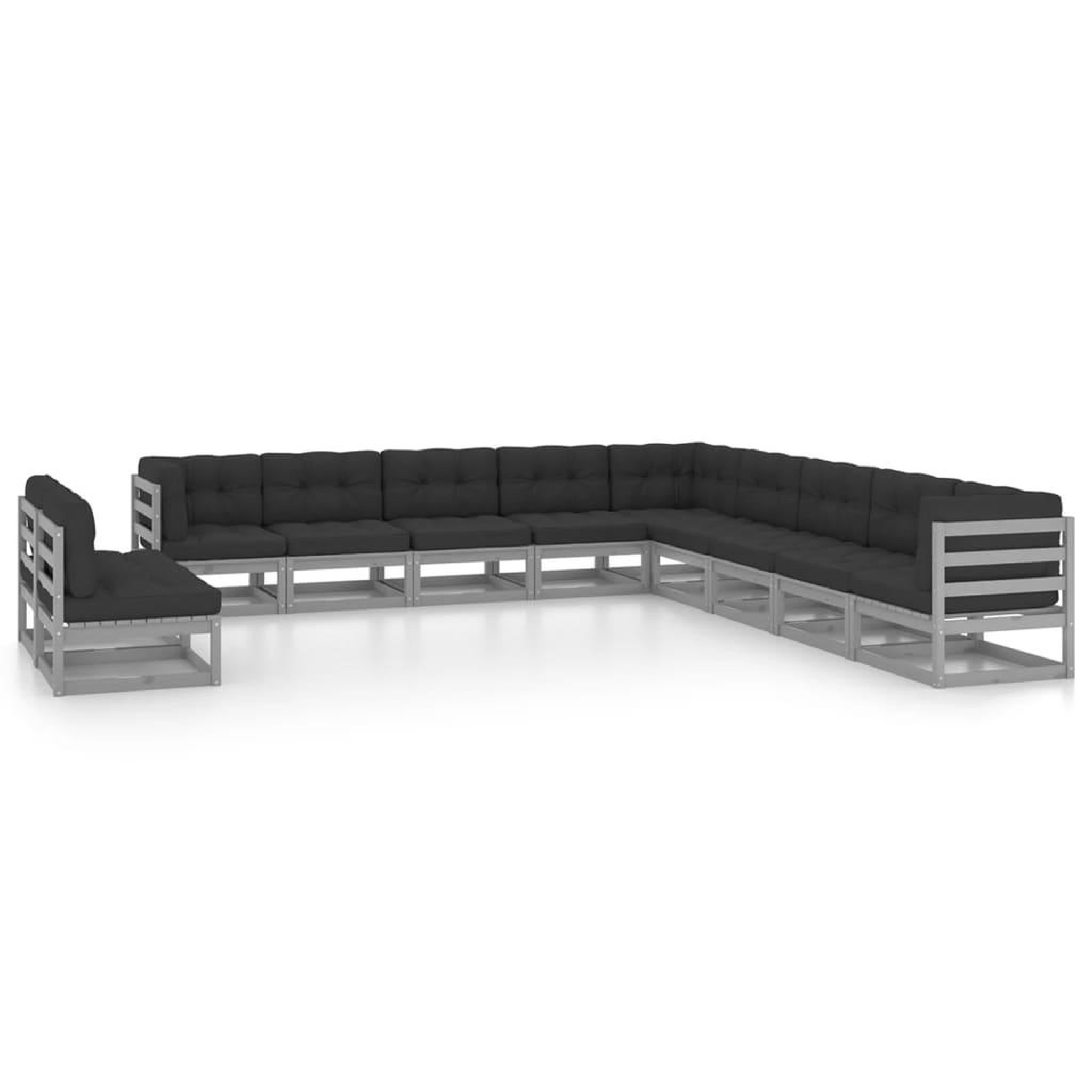 Voir la diapositive 1 : VIDAXL Salon de jardin 11 pcs avec coussins Gris Bois de pin massif