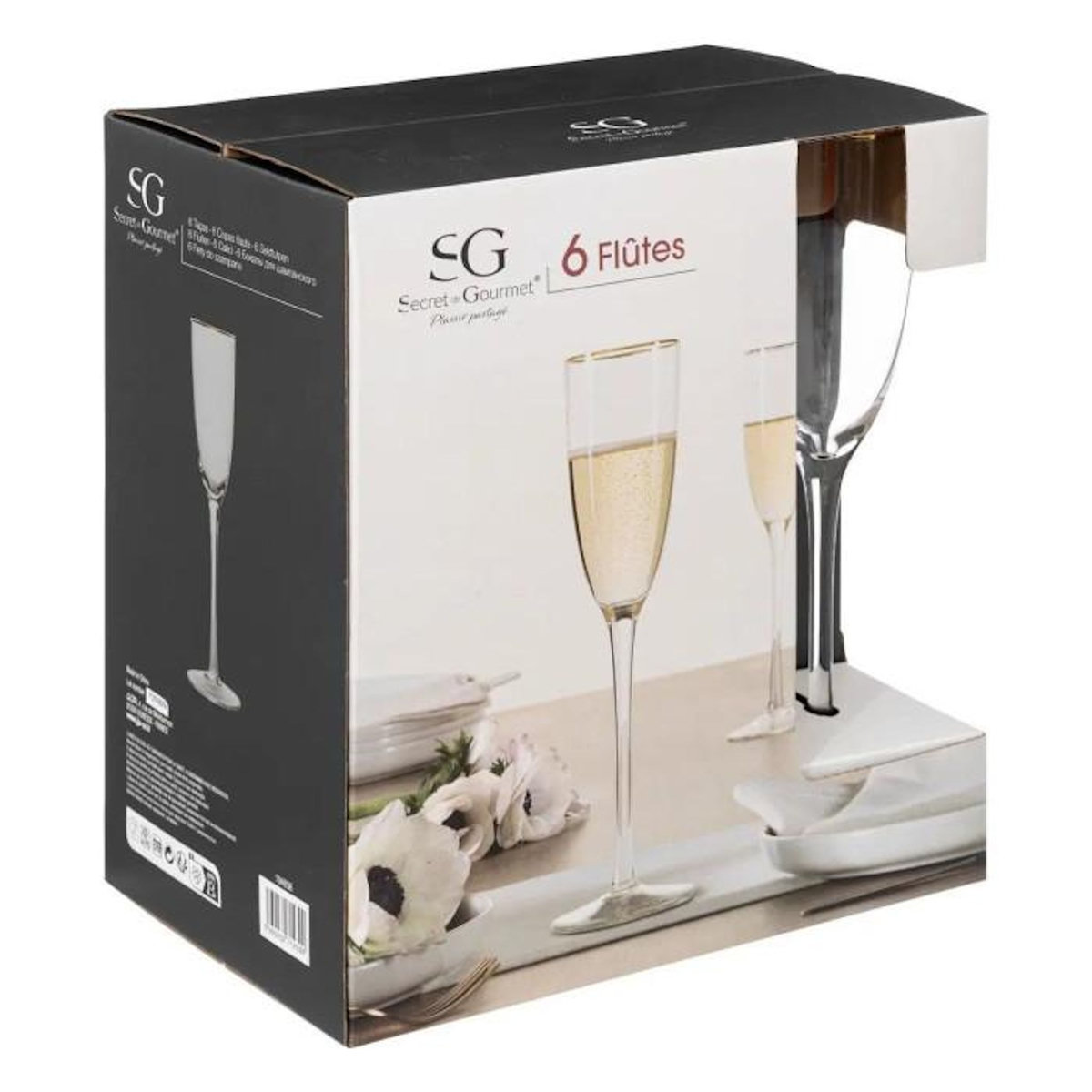SECRET DE GOURMET Lot de 6 Flûtes à Champagne  Ava  25cl Transparent