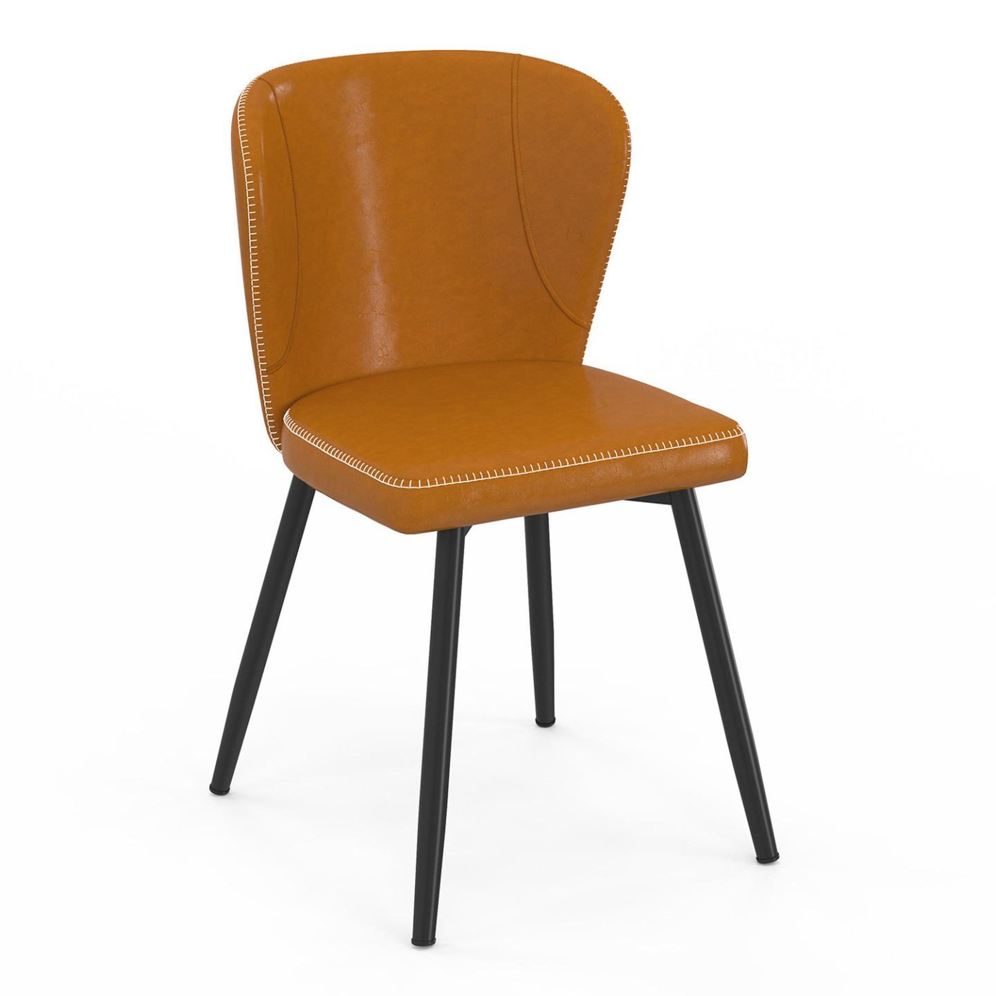 Voir la diapositive 3 : ID MARKET Lot de 4 chaises ISAURE marron avec coutures et pied métal noir