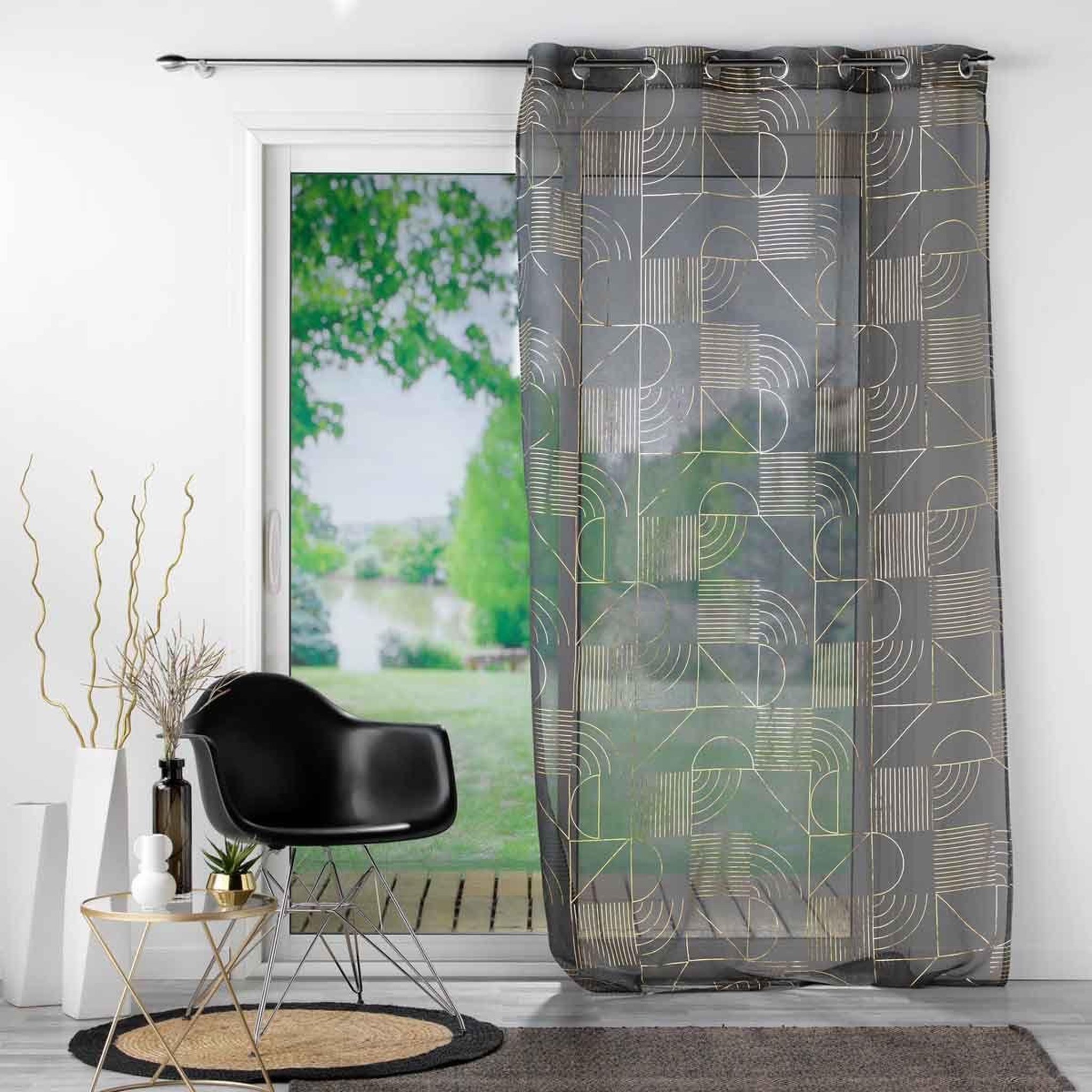 Voir la diapositive 4 : Douceur d'Intérieur Rideau voilage à œillets  lineor  140x280cm anthracite