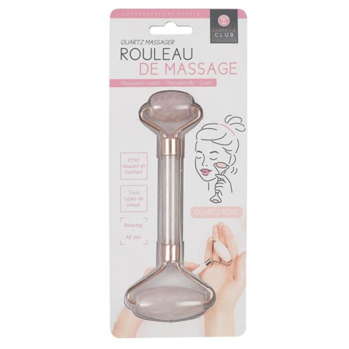 Paris Prix Rouleau de Massage Quartz  Jade  14cm Rose