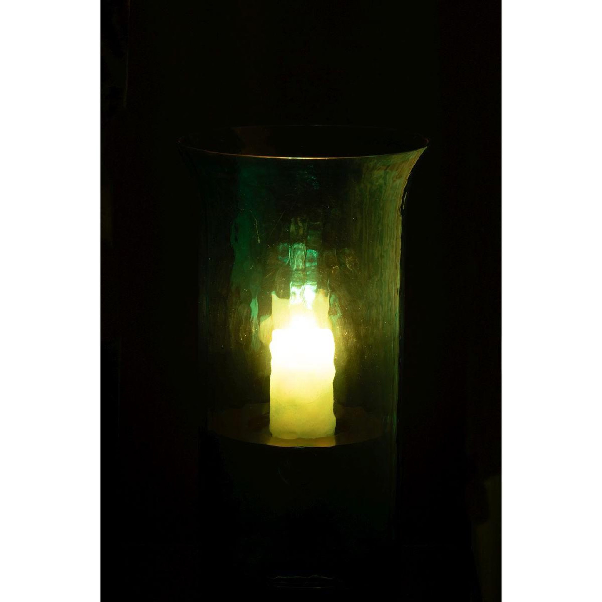 Voir la diapositive 3 : J-LINE Photophore étroit en verre  tarifa  34cm bleu azur