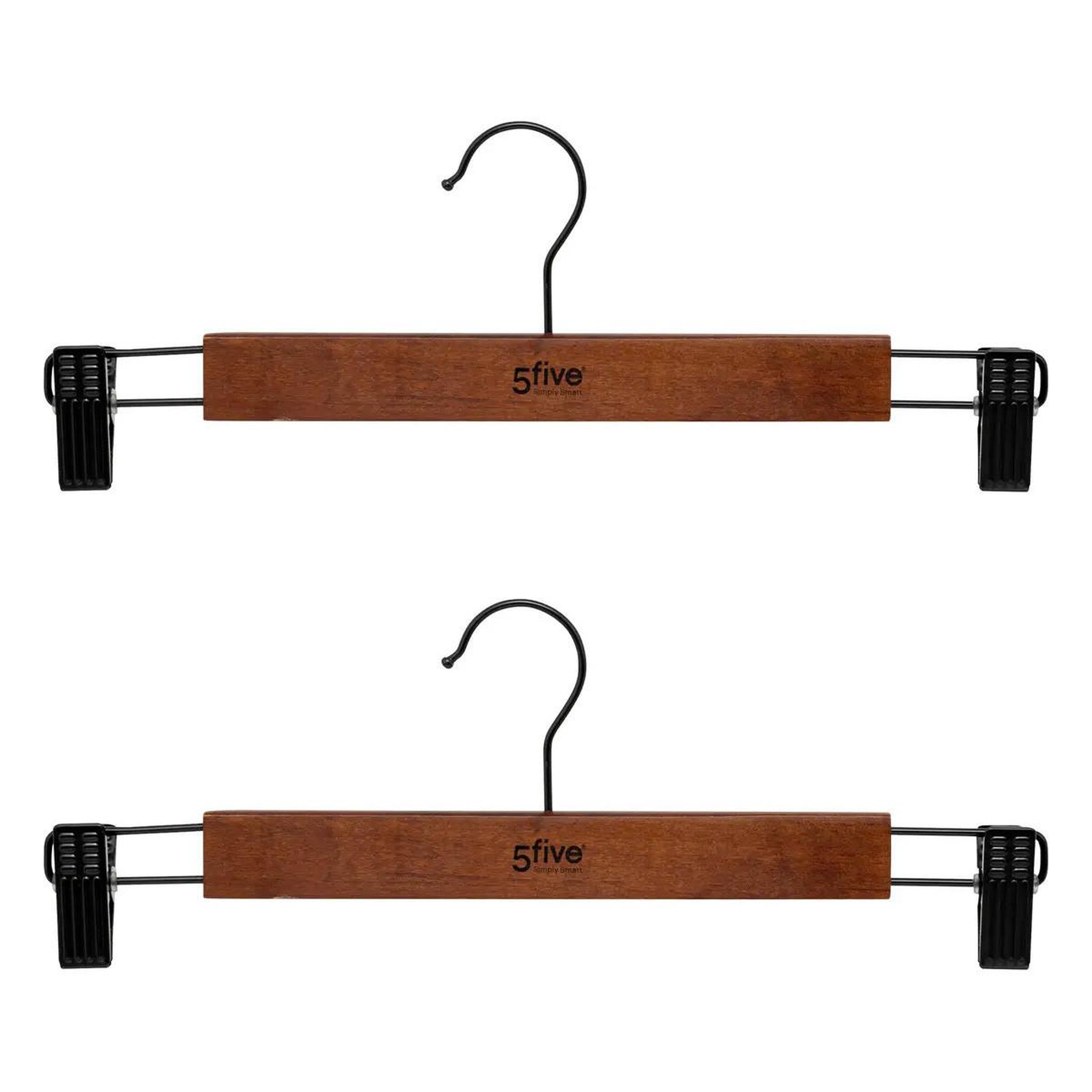 FIVE Lot de 2 cintres à pince en bois  vintage  33cm marron