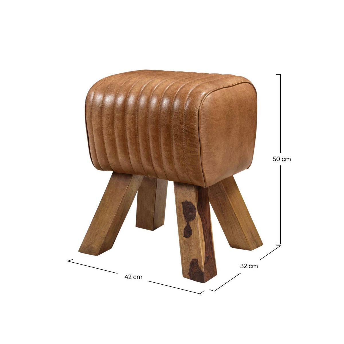 Rendez vous déco Tabouret en cuir marron et bois de manguier - Morena