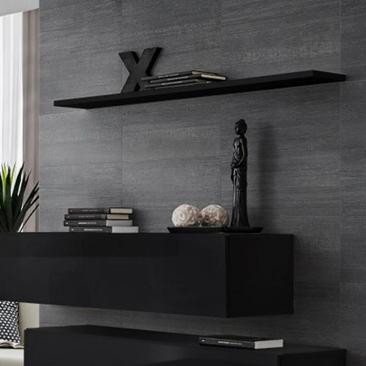 Paris Prix Lot de 2 Bancs Muraux & Étagère  Switch SBII  130cm Noir