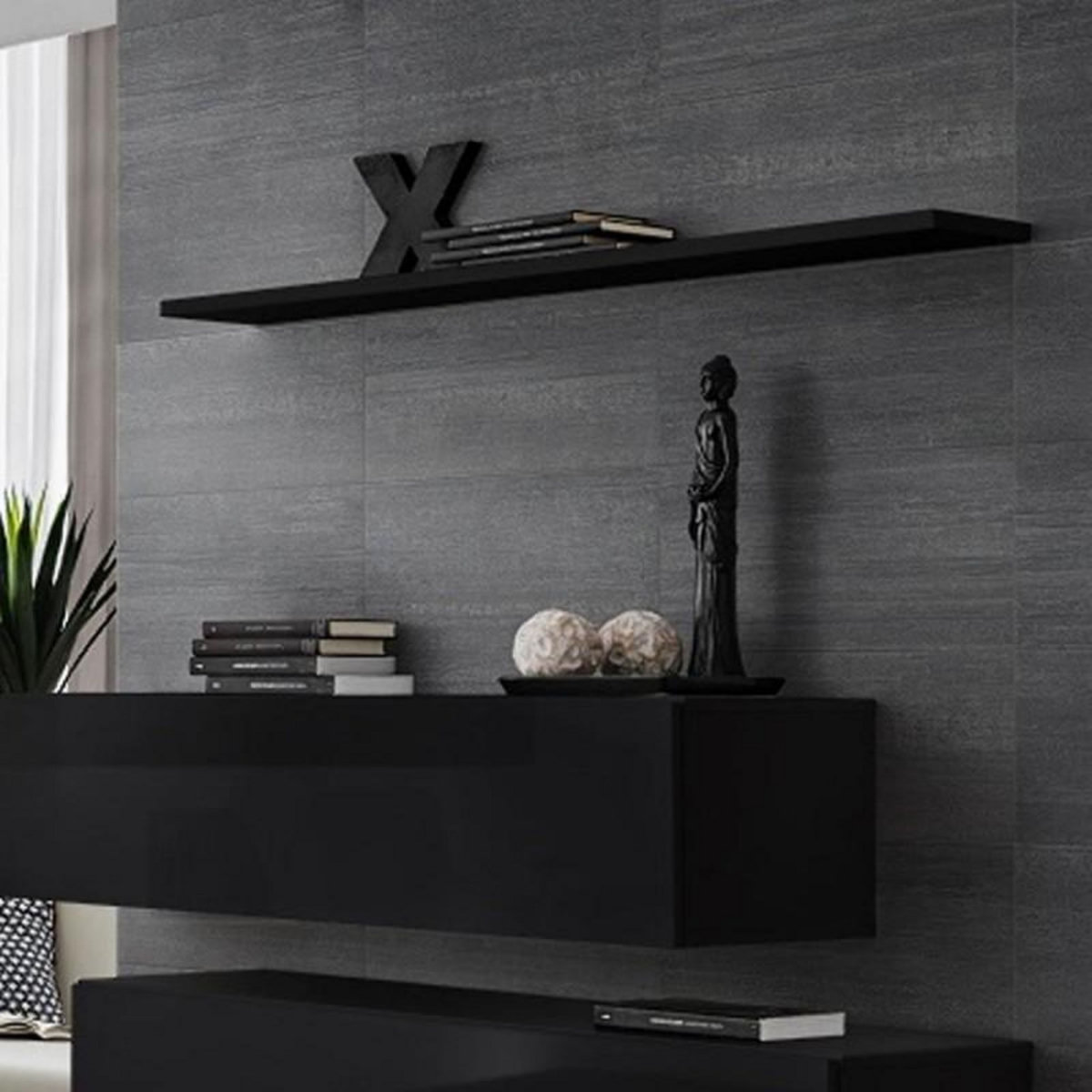 Paris Prix Lot de 2 Bancs Muraux & Étagère  Switch SBII  130cm Noir