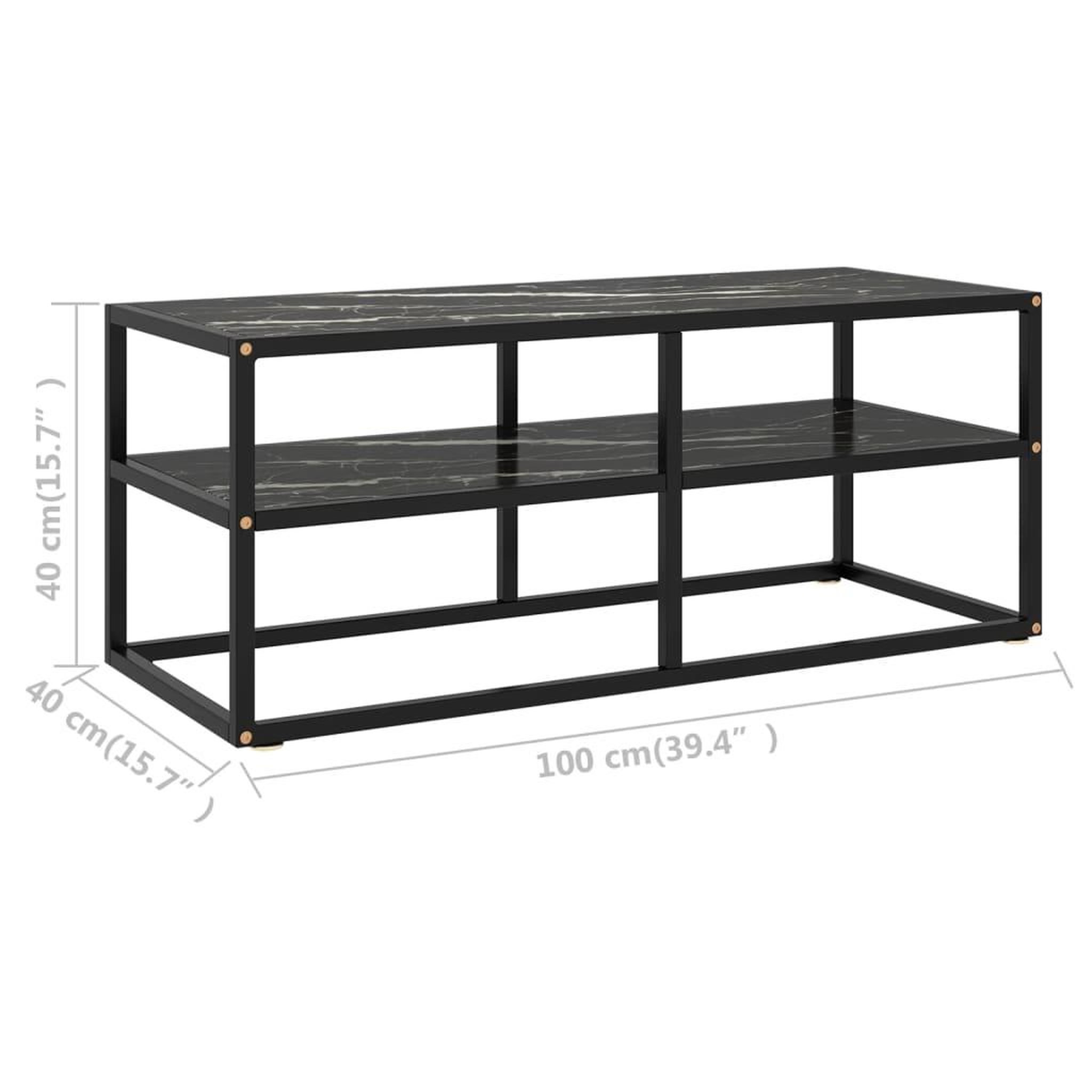Voir la diapositive 6 : VIDAXL Meuble TV noir avec verre marbre noir 100x40x40 cm